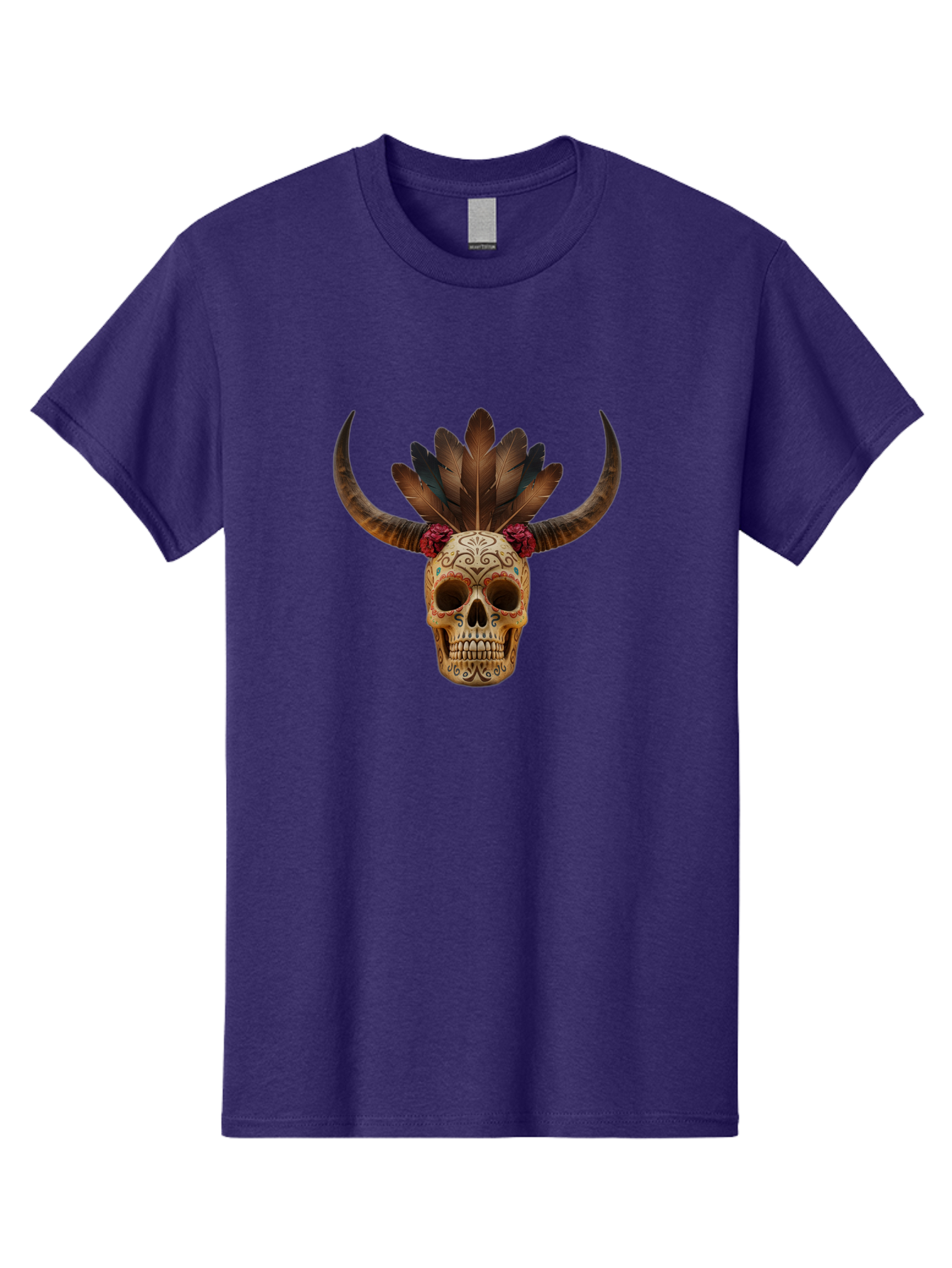 Sugar-Skull-Minotaur Men'S Graphic Tee, 100% Cotton, Comfortable Casual Summer Wear, Machine Washable, Sugar Skull, Minotaur, Bull Skull, Day Of The Dead, Dia De Los Muertos, Tribal Art, Feathered Headdress, Gothic Decor, Skull Art Bad787 14