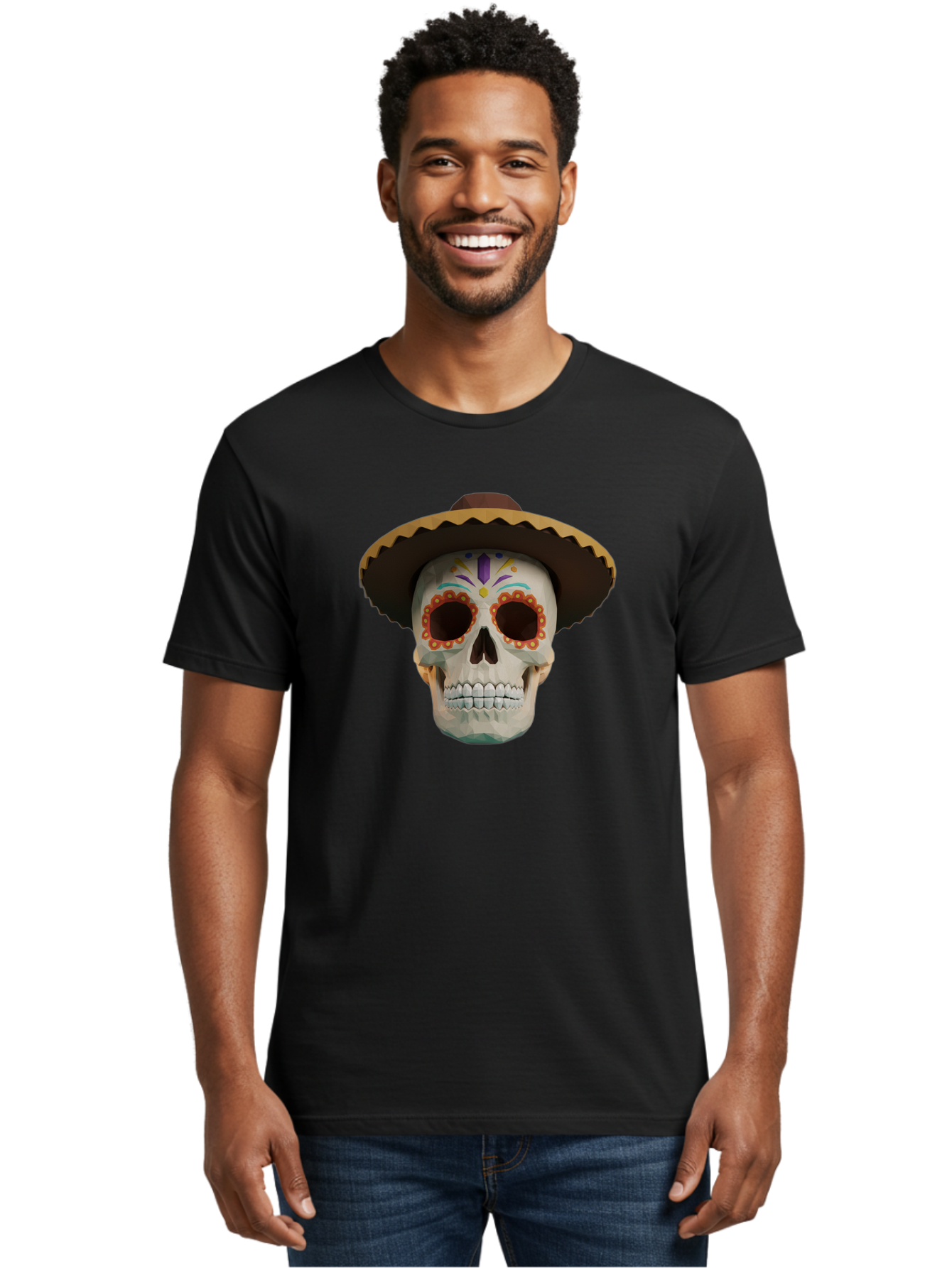 Sugar-Skull-Sombrero Men'S Graphic Tee, 100% Cotton, Comfortable Casual Summer Wear, Machine Washable, Sugar Skull, Sombrero Hat, Mexican Culture, Day Of The Dead, Colorful Designs, Vibrant Patterns, Festive Spirit, Halloween, Bad788 28