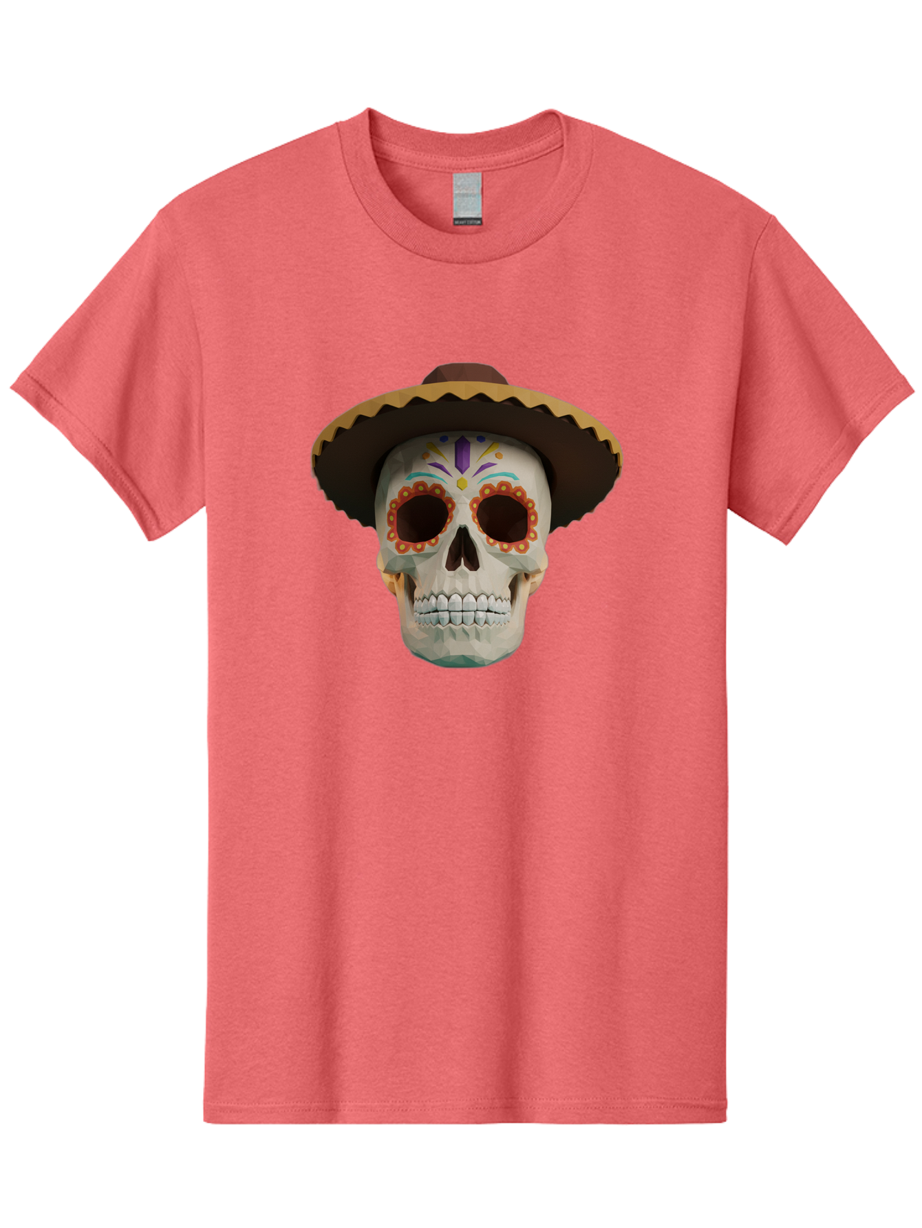 Sugar-Skull-Sombrero Men'S Graphic Tee, 100% Cotton, Comfortable Casual Summer Wear, Machine Washable, Sugar Skull, Sombrero Hat, Mexican Culture, Day Of The Dead, Colorful Designs, Vibrant Patterns, Festive Spirit, Halloween, Bad788 1