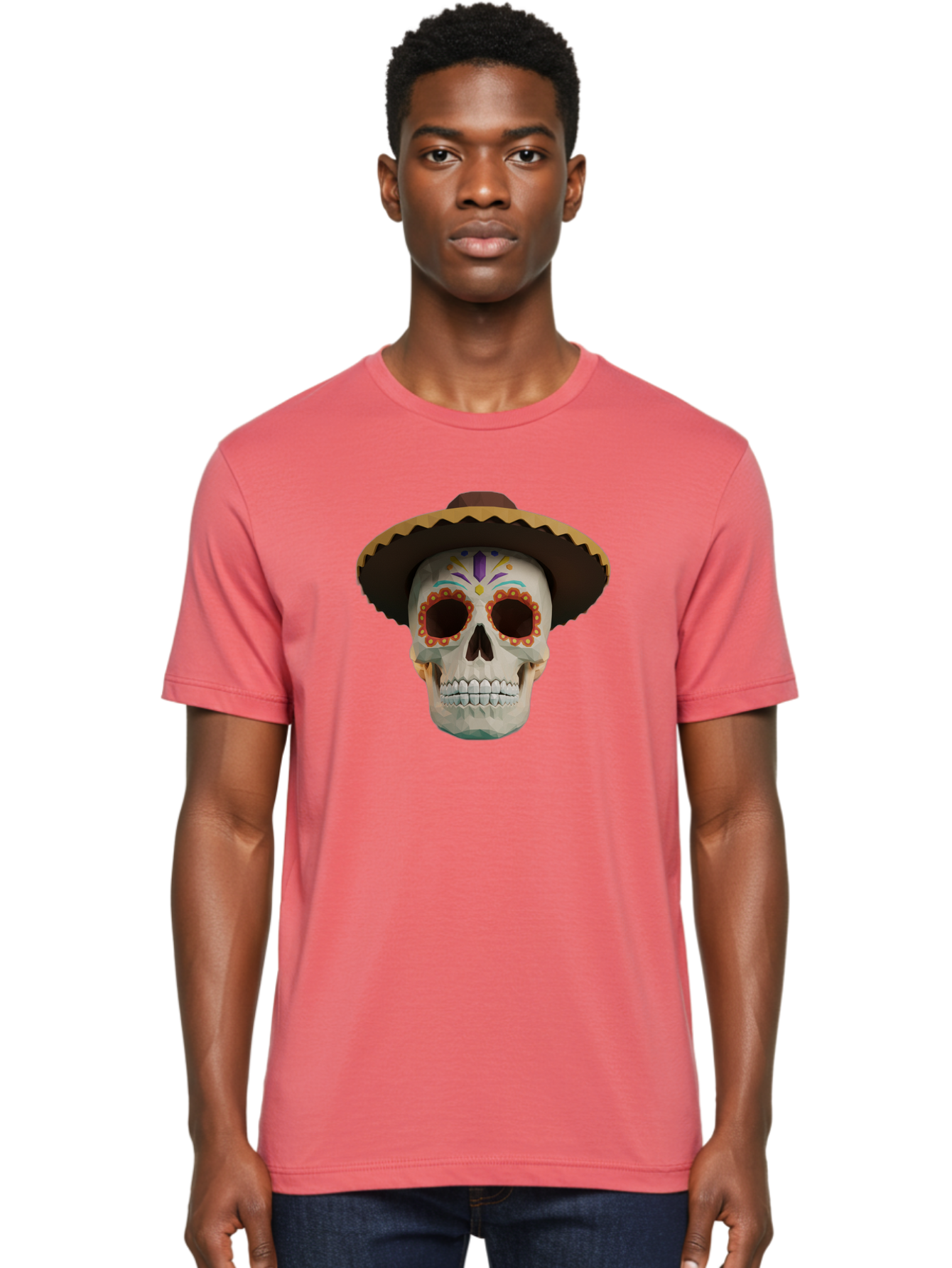 Sugar-Skull-Sombrero Men'S Graphic Tee, 100% Cotton, Comfortable Casual Summer Wear, Machine Washable, Sugar Skull, Sombrero Hat, Mexican Culture, Day Of The Dead, Colorful Designs, Vibrant Patterns, Festive Spirit, Halloween, Bad788 16