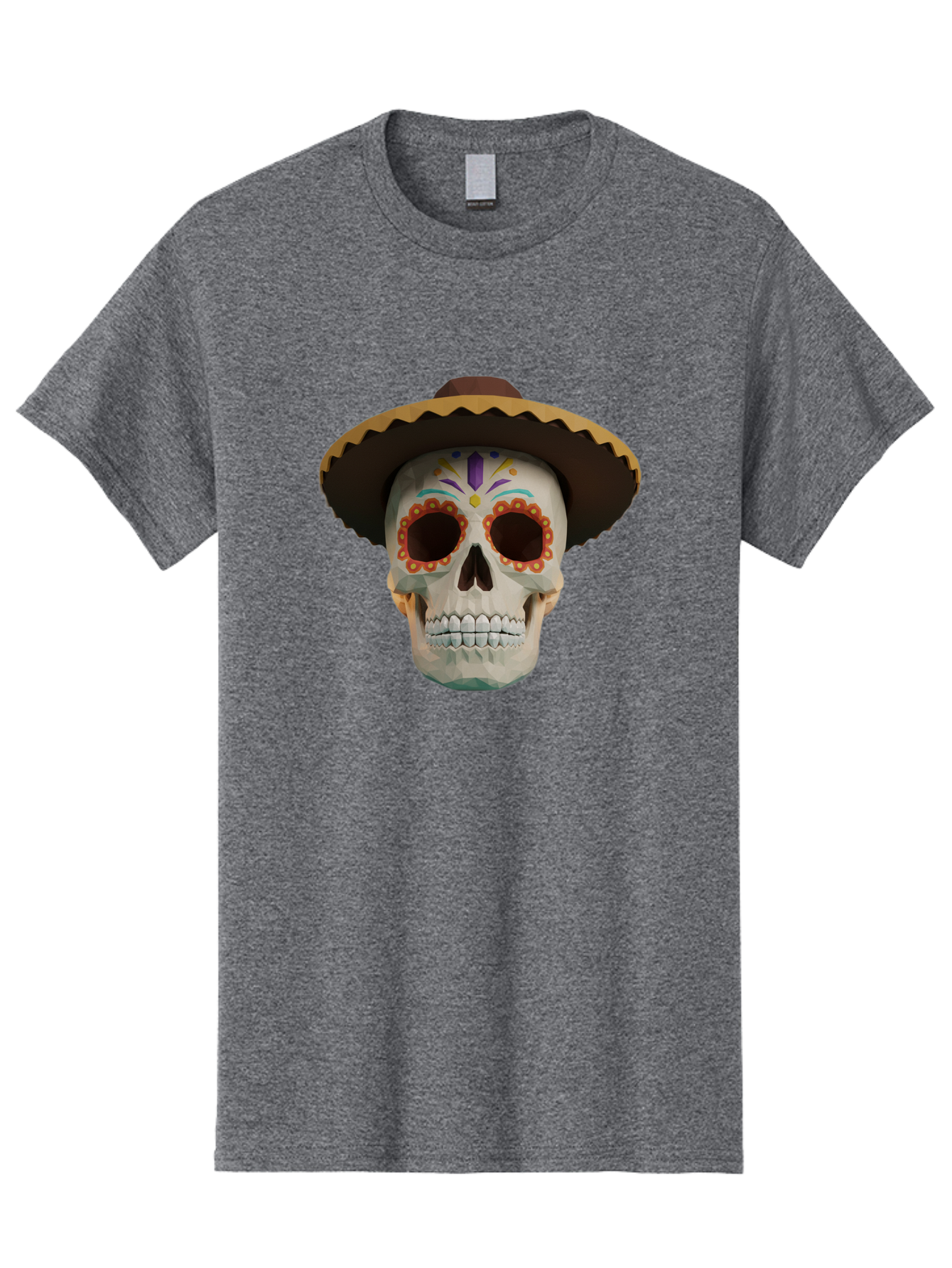 Sugar-Skull-Sombrero Men'S Graphic Tee, 100% Cotton, Comfortable Casual Summer Wear, Machine Washable, Sugar Skull, Sombrero Hat, Mexican Culture, Day Of The Dead, Colorful Designs, Vibrant Patterns, Festive Spirit, Halloween, Bad788 2