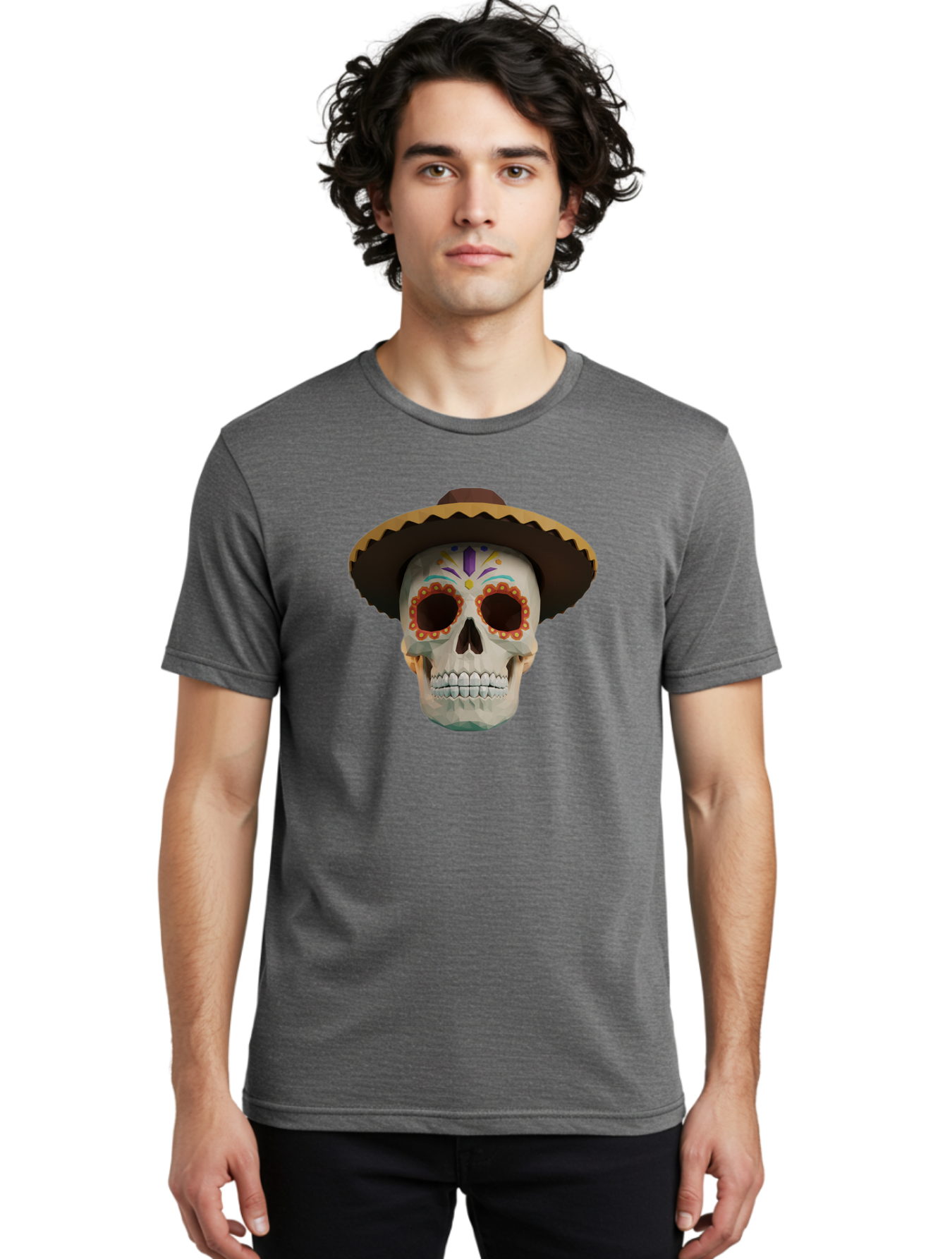 Sugar-Skull-Sombrero Men'S Graphic Tee, 100% Cotton, Comfortable Casual Summer Wear, Machine Washable, Sugar Skull, Sombrero Hat, Mexican Culture, Day Of The Dead, Colorful Designs, Vibrant Patterns, Festive Spirit, Halloween, Bad788 17