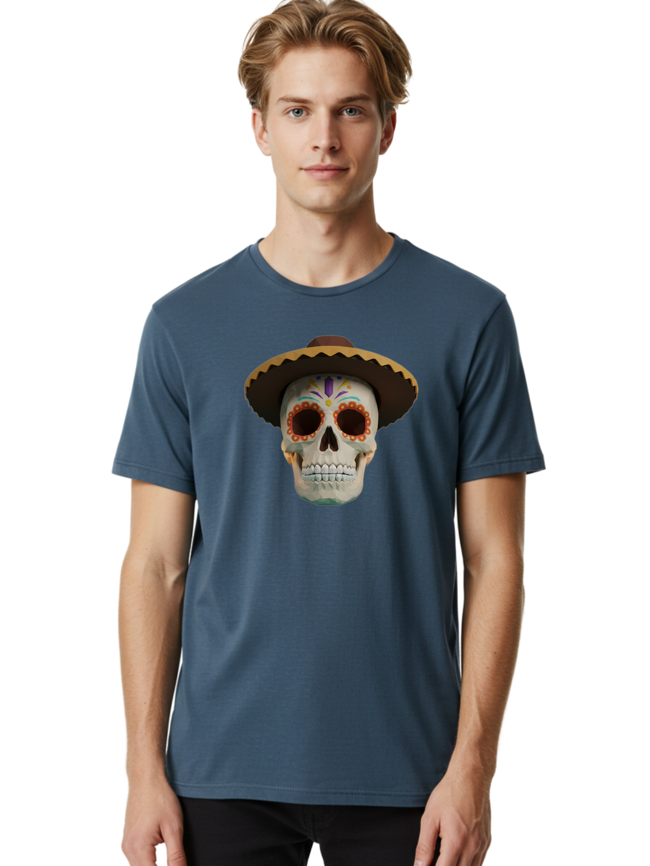 Sugar-Skull-Sombrero Men'S Graphic Tee, 100% Cotton, Comfortable Casual Summer Wear, Machine Washable, Sugar Skull, Sombrero Hat, Mexican Culture, Day Of The Dead, Colorful Designs, Vibrant Patterns, Festive Spirit, Halloween, Bad788 27