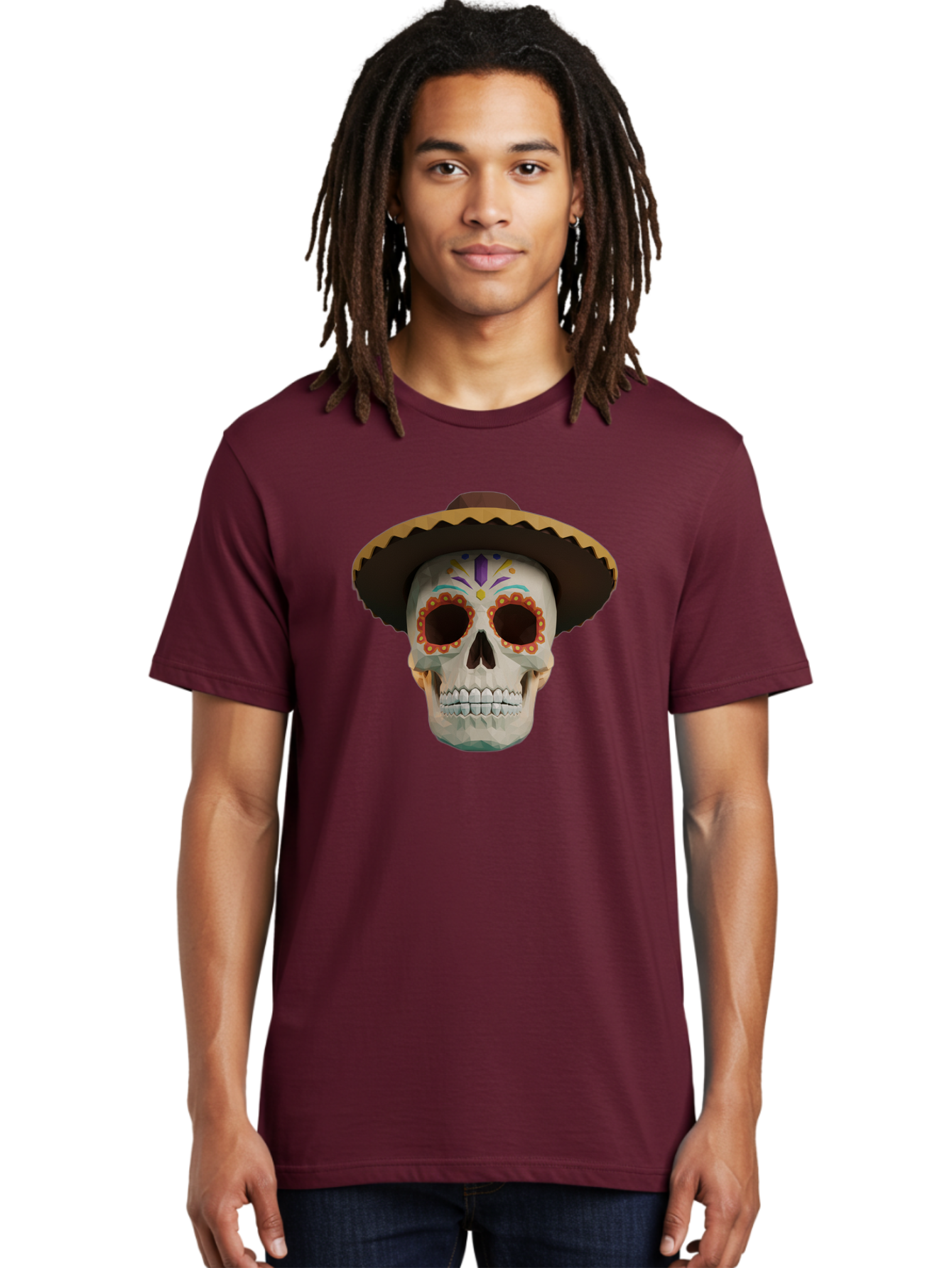 Sugar-Skull-Sombrero Men'S Graphic Tee, 100% Cotton, Comfortable Casual Summer Wear, Machine Washable, Sugar Skull, Sombrero Hat, Mexican Culture, Day Of The Dead, Colorful Designs, Vibrant Patterns, Festive Spirit, Halloween, Bad788 24