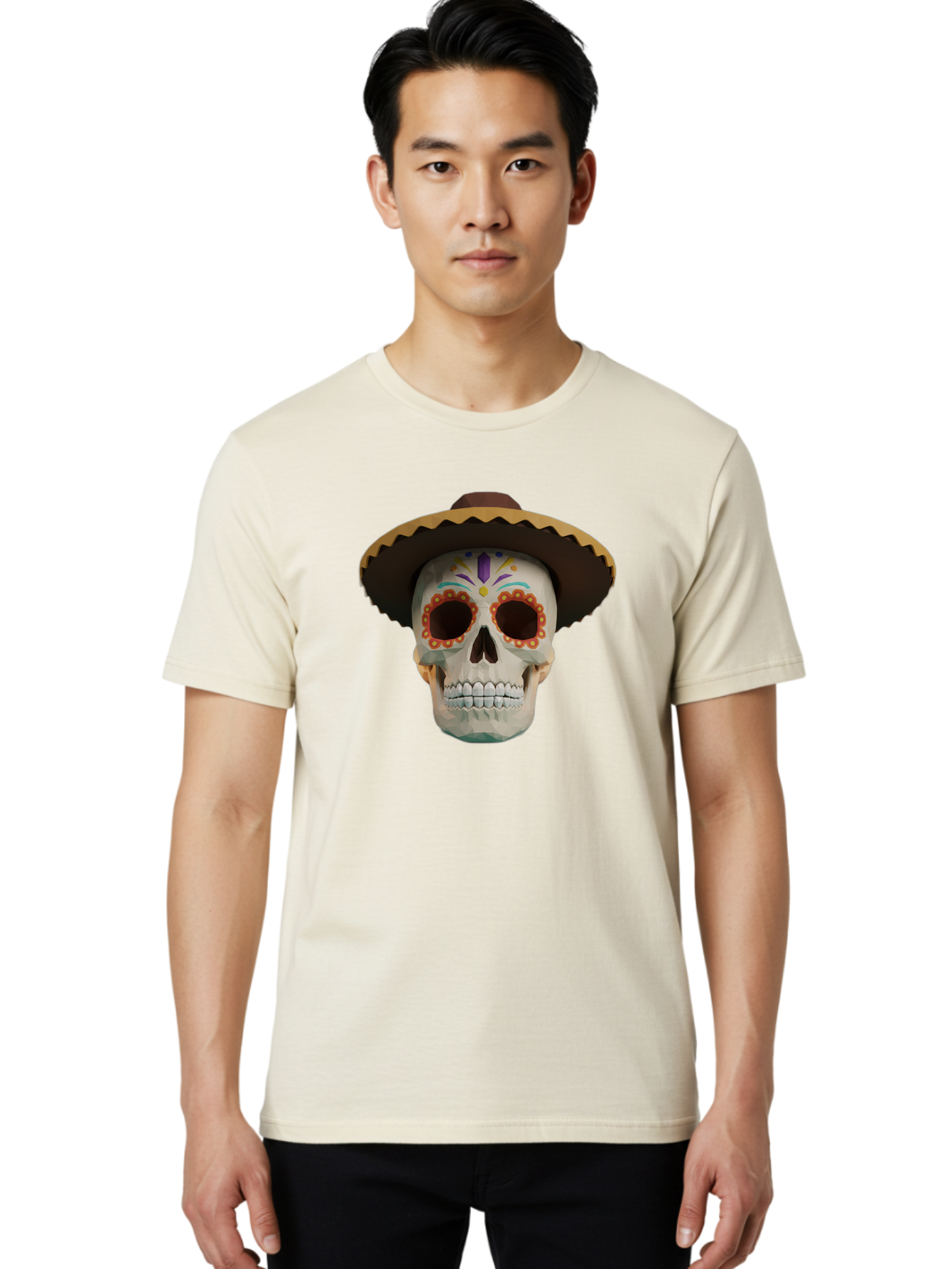 Sugar-Skull-Sombrero Men'S Graphic Tee, 100% Cotton, Comfortable Casual Summer Wear, Machine Washable, Sugar Skull, Sombrero Hat, Mexican Culture, Day Of The Dead, Colorful Designs, Vibrant Patterns, Festive Spirit, Halloween, Bad788 22