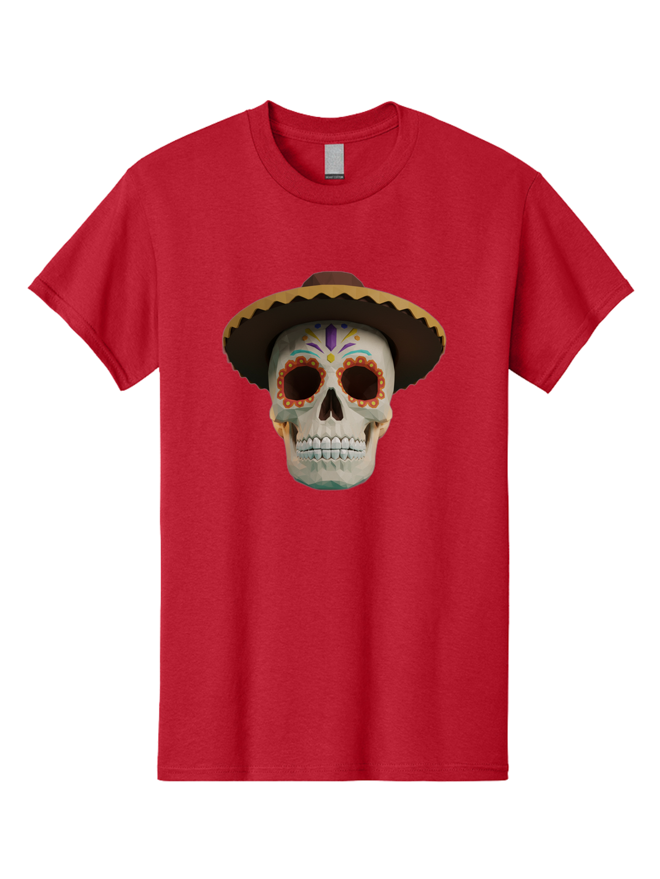 Sugar-Skull-Sombrero Men'S Graphic Tee, 100% Cotton, Comfortable Casual Summer Wear, Machine Washable, Sugar Skull, Sombrero Hat, Mexican Culture, Day Of The Dead, Colorful Designs, Vibrant Patterns, Festive Spirit, Halloween, Bad788 3