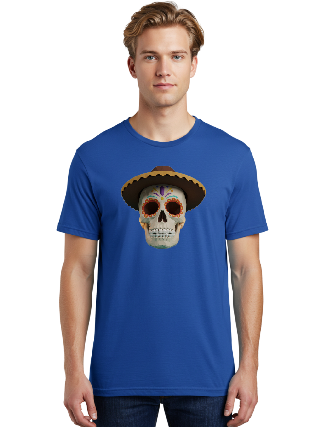 Sugar-Skull-Sombrero Men'S Graphic Tee, 100% Cotton, Comfortable Casual Summer Wear, Machine Washable, Sugar Skull, Sombrero Hat, Mexican Culture, Day Of The Dead, Colorful Designs, Vibrant Patterns, Festive Spirit, Halloween, Bad788 23