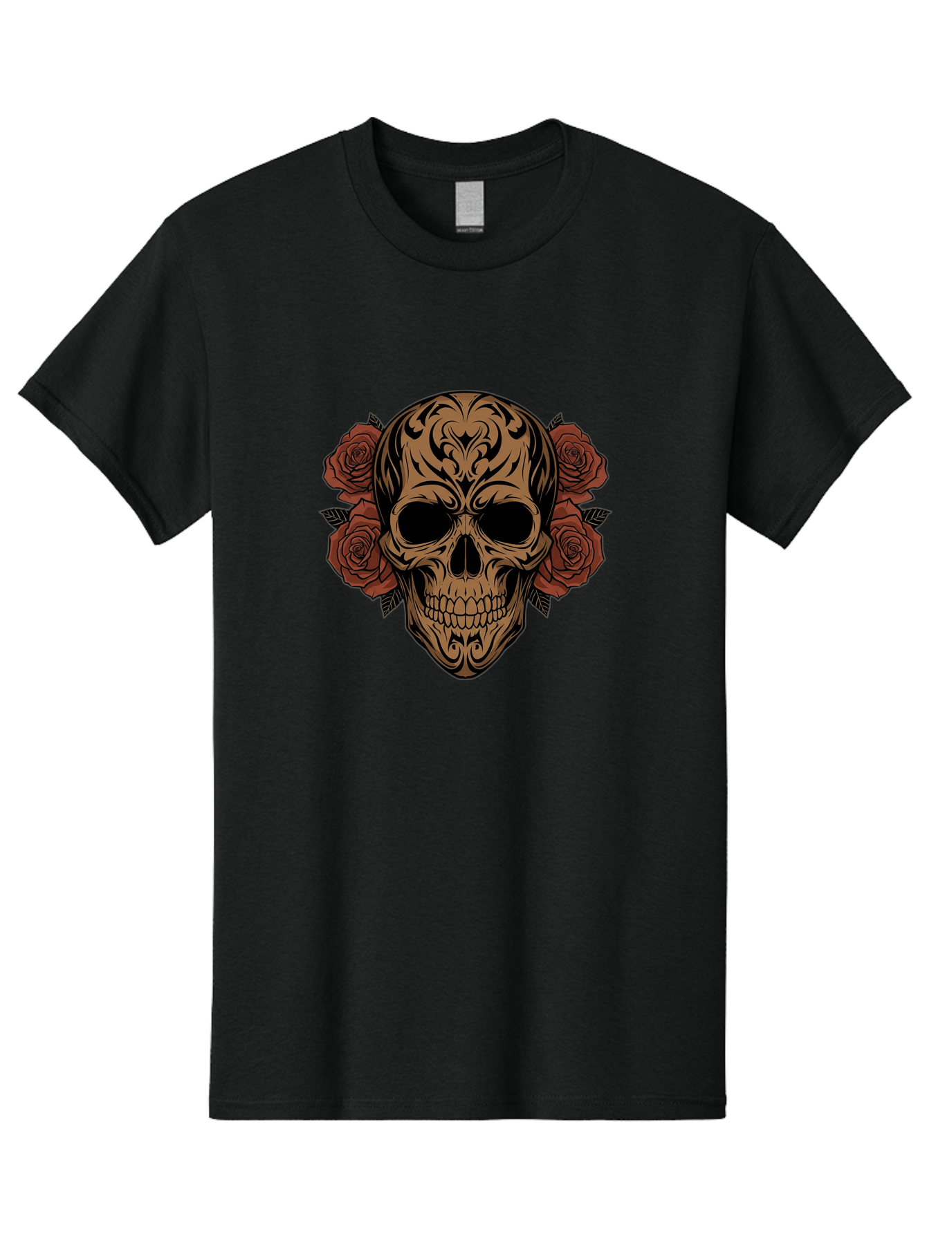 Sugar-Skull-With-Roses-1 Men'S Graphic Tee, 100% Cotton, Comfortable Casual Summer Wear, Machine Washable, Sugar Skull, Floral Design, Red Roses, Black Tribal Patterns, Day Of The Dead, Gothic Art, Tattoo Design, Vibrant Flowers, Dark Art, Bad789 5
