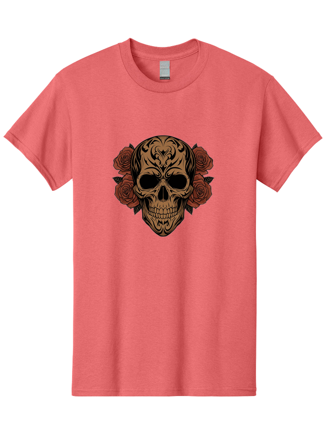 Sugar-Skull-With-Roses-1 Men'S Graphic Tee, 100% Cotton, Comfortable Casual Summer Wear, Machine Washable, Sugar Skull, Floral Design, Red Roses, Black Tribal Patterns, Day Of The Dead, Gothic Art, Tattoo Design, Vibrant Flowers, Dark Art, Bad789 12