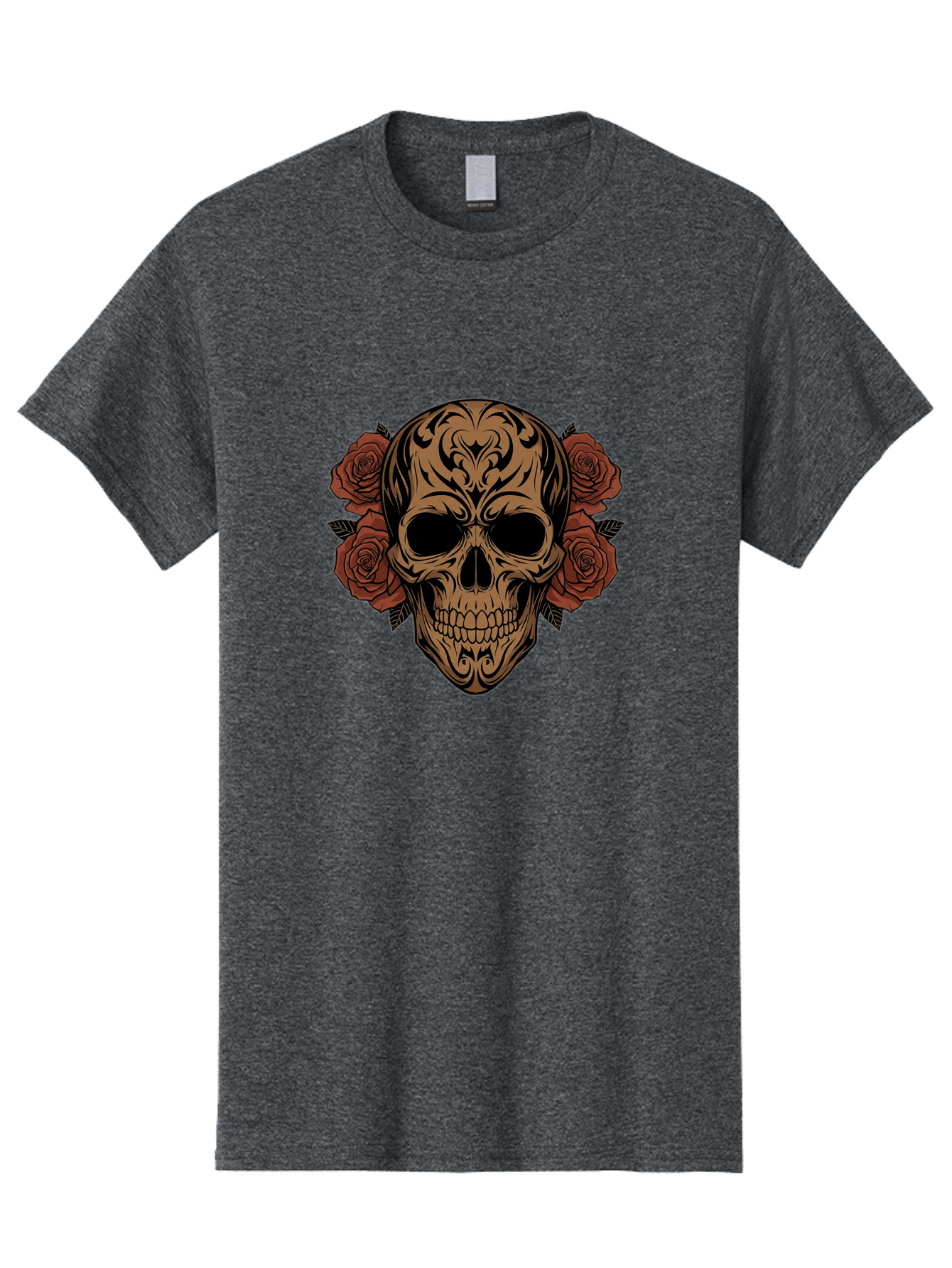 Sugar-Skull-With-Roses-1 Men'S Graphic Tee, 100% Cotton, Comfortable Casual Summer Wear, Machine Washable, Sugar Skull, Floral Design, Red Roses, Black Tribal Patterns, Day Of The Dead, Gothic Art, Tattoo Design, Vibrant Flowers, Dark Art, Bad789 7