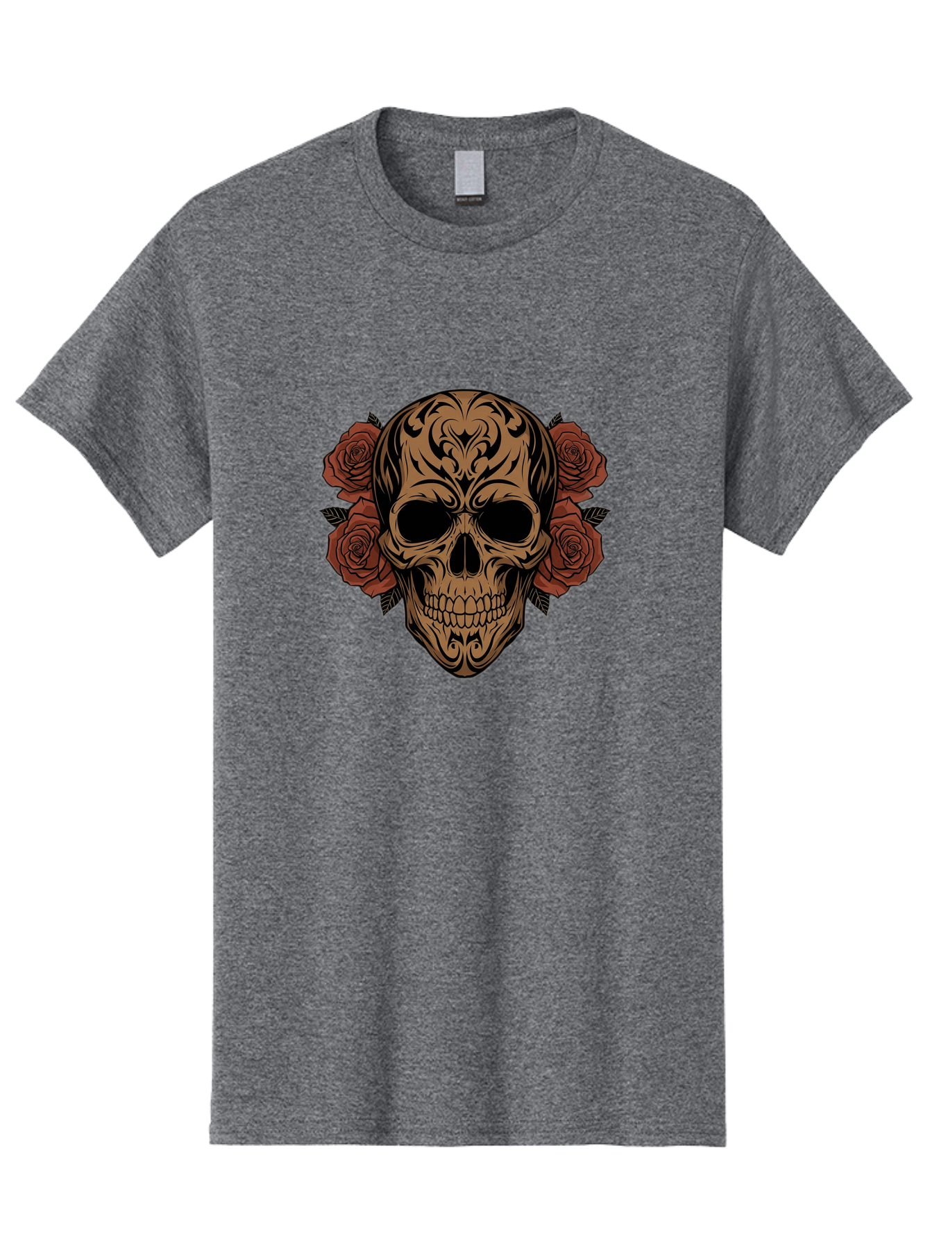Sugar-Skull-With-Roses-1 Men'S Graphic Tee, 100% Cotton, Comfortable Casual Summer Wear, Machine Washable, Sugar Skull, Floral Design, Red Roses, Black Tribal Patterns, Day Of The Dead, Gothic Art, Tattoo Design, Vibrant Flowers, Dark Art, Bad789 13