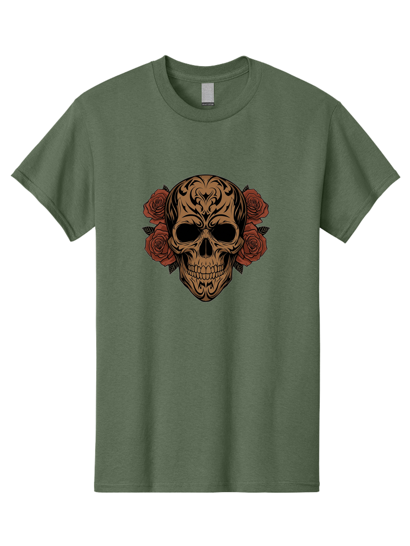 Sugar-Skull-With-Roses-1 Men'S Graphic Tee, 100% Cotton, Comfortable Casual Summer Wear, Machine Washable, Sugar Skull, Floral Design, Red Roses, Black Tribal Patterns, Day Of The Dead, Gothic Art, Tattoo Design, Vibrant Flowers, Dark Art, Bad789 14