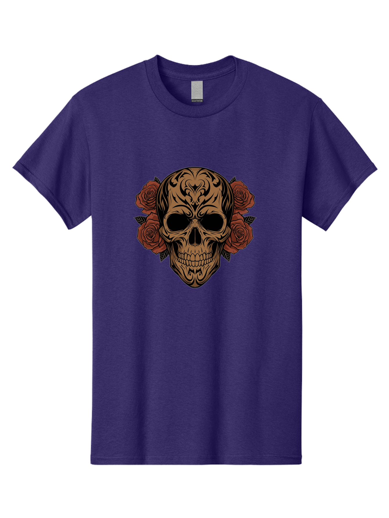 Sugar-Skull-With-Roses-1 Men'S Graphic Tee, 100% Cotton, Comfortable Casual Summer Wear, Machine Washable, Sugar Skull, Floral Design, Red Roses, Black Tribal Patterns, Day Of The Dead, Gothic Art, Tattoo Design, Vibrant Flowers, Dark Art, Bad789 2