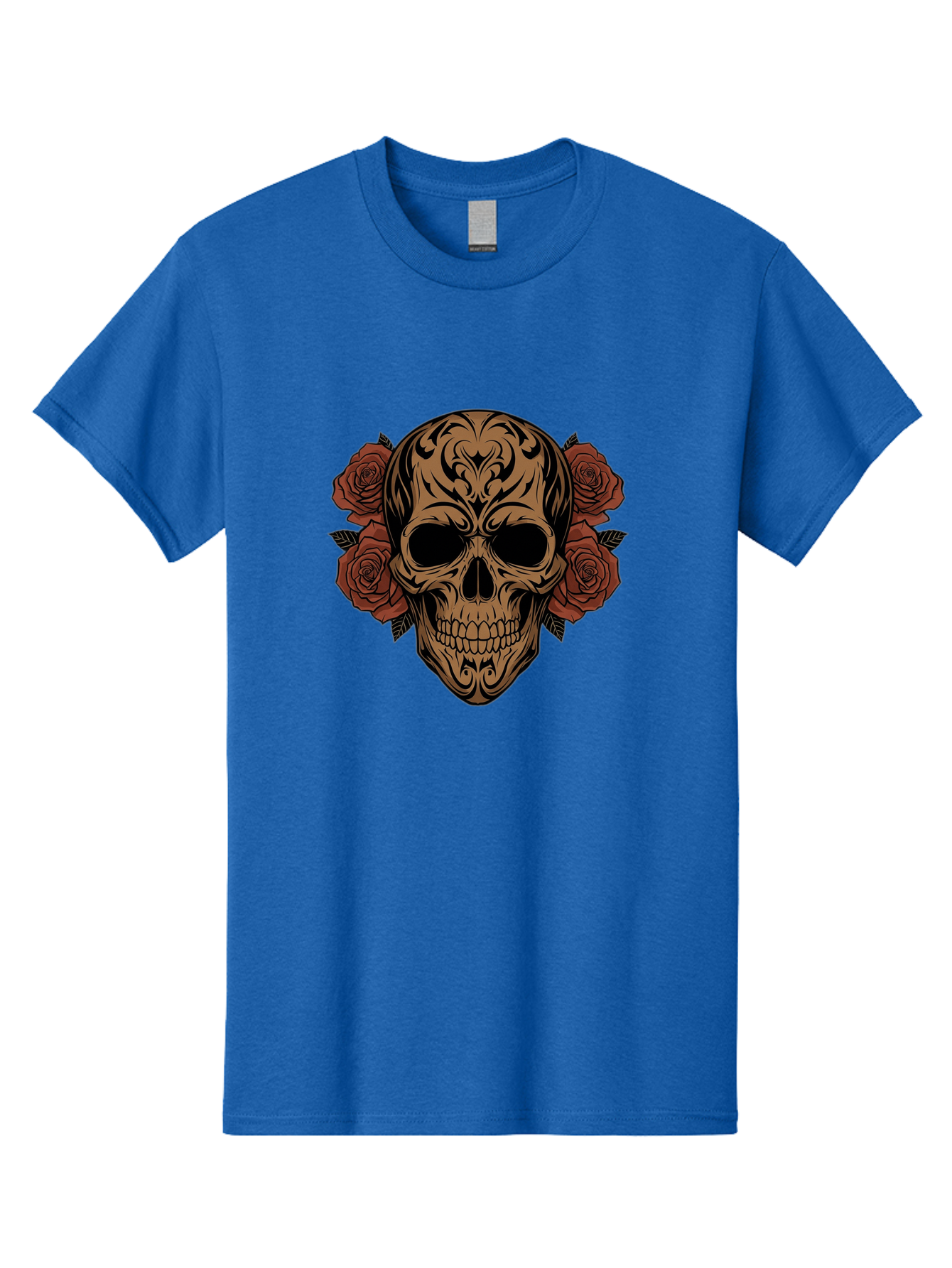 Sugar-Skull-With-Roses-1 Men'S Graphic Tee, 100% Cotton, Comfortable Casual Summer Wear, Machine Washable, Sugar Skull, Floral Design, Red Roses, Black Tribal Patterns, Day Of The Dead, Gothic Art, Tattoo Design, Vibrant Flowers, Dark Art, Bad789 4