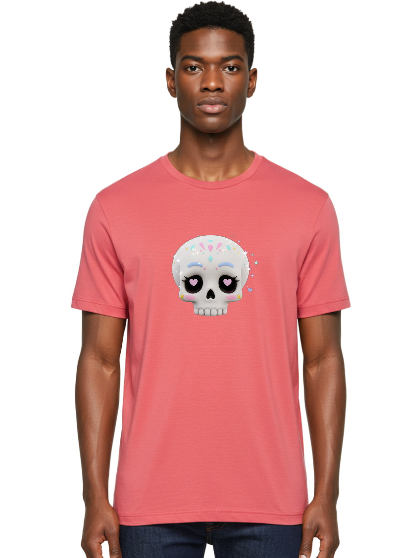 Sugar-Skull Men'S Graphic Tee, 100% Cotton, Comfortable Casual Summer Wear, Machine Washable, Sugar Skull Graphic, Cartoon-Style Skull, Pastel Colors, Festive Design, Day Of The Dead Theme, Colorful Sprinkles, Sparkly Elements, Bad793 18