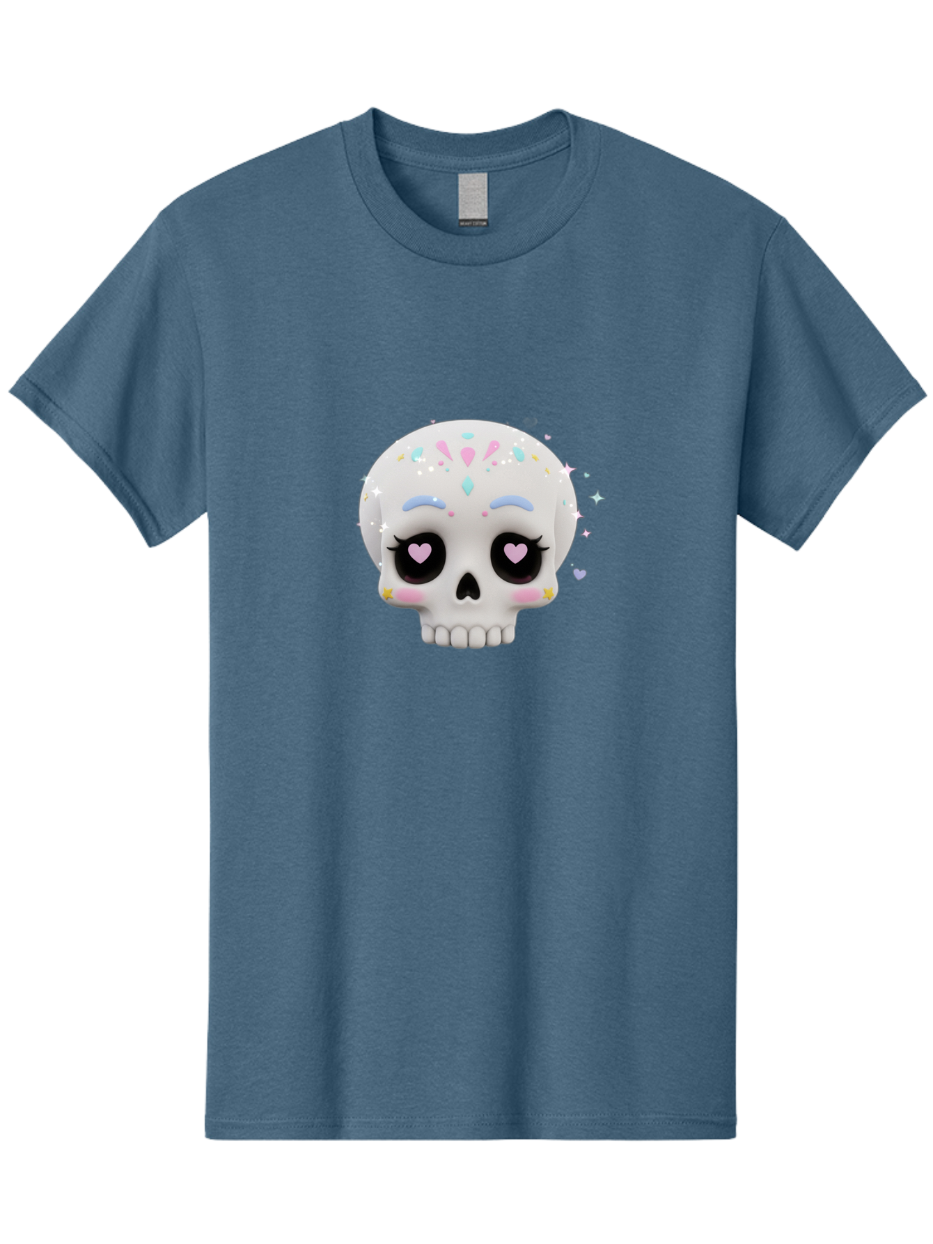 Sugar-Skull Men'S Graphic Tee, 100% Cotton, Comfortable Casual Summer Wear, Machine Washable, Sugar Skull Graphic, Cartoon-Style Skull, Pastel Colors, Festive Design, Day Of The Dead Theme, Colorful Sprinkles, Sparkly Elements, Bad793 11