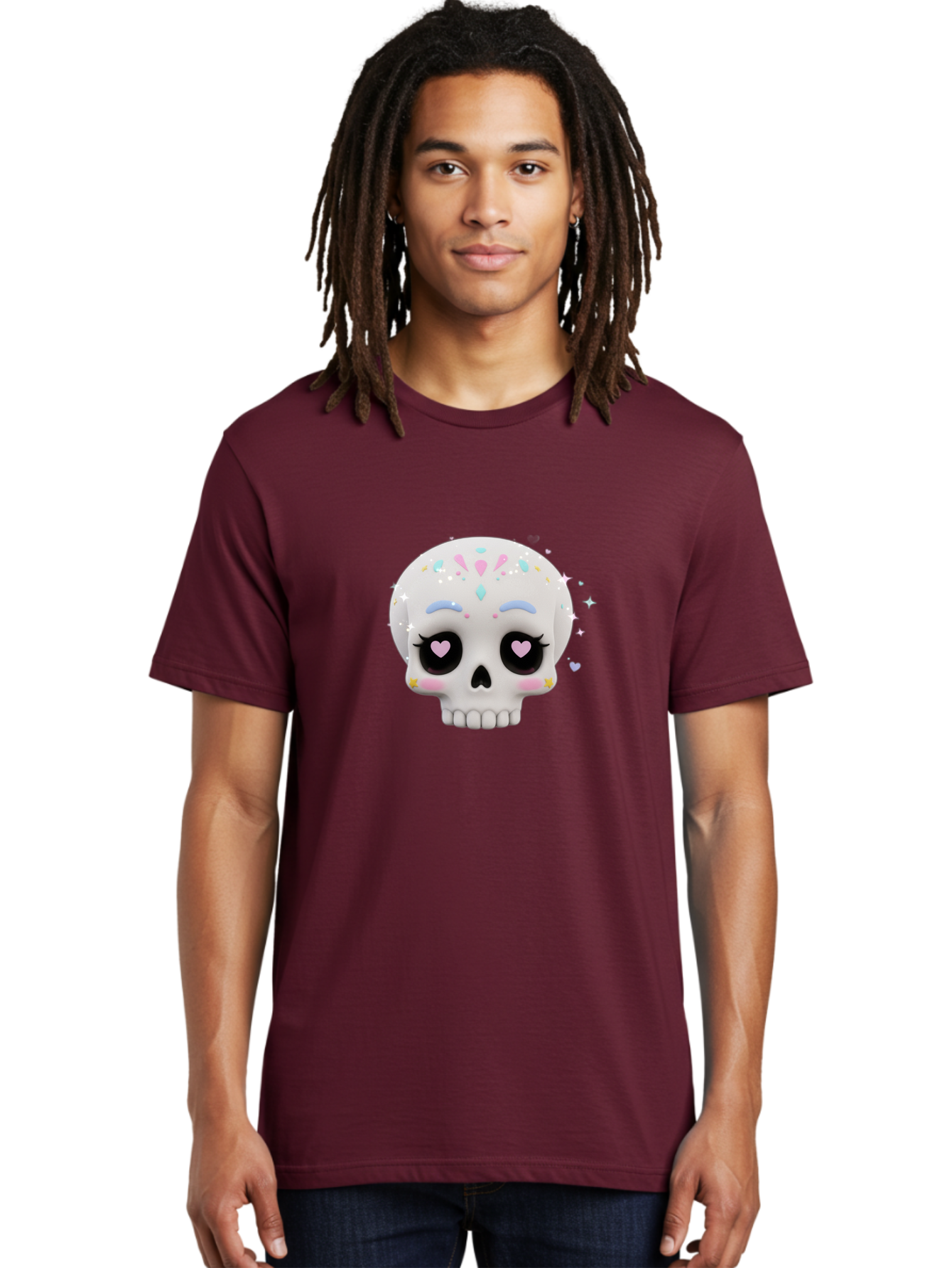 Sugar-Skull Men'S Graphic Tee, 100% Cotton, Comfortable Casual Summer Wear, Machine Washable, Sugar Skull Graphic, Cartoon-Style Skull, Pastel Colors, Festive Design, Day Of The Dead Theme, Colorful Sprinkles, Sparkly Elements, Bad793 24