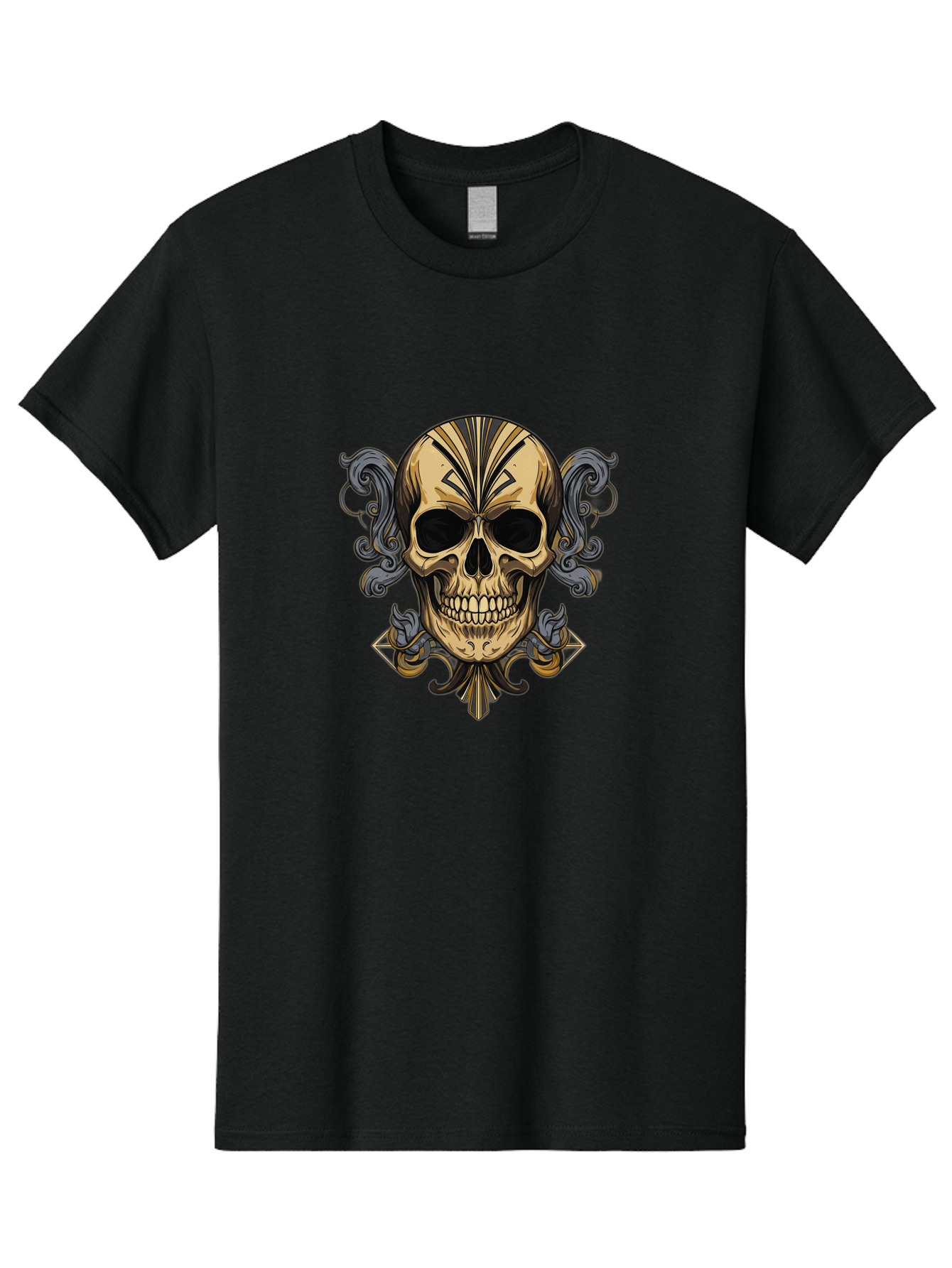 Tattoo-Skull Men'S Graphic Tee, 100% Cotton, Comfortable Casual Summer Wear, Machine Washable, Tribal Skull Art, Gold Skull, Black Tribal Patterns, Ornate Designs, Gothic Elements, Edgy Aesthetic, Skull Illustration, Day Of The Dead, Bad814 13