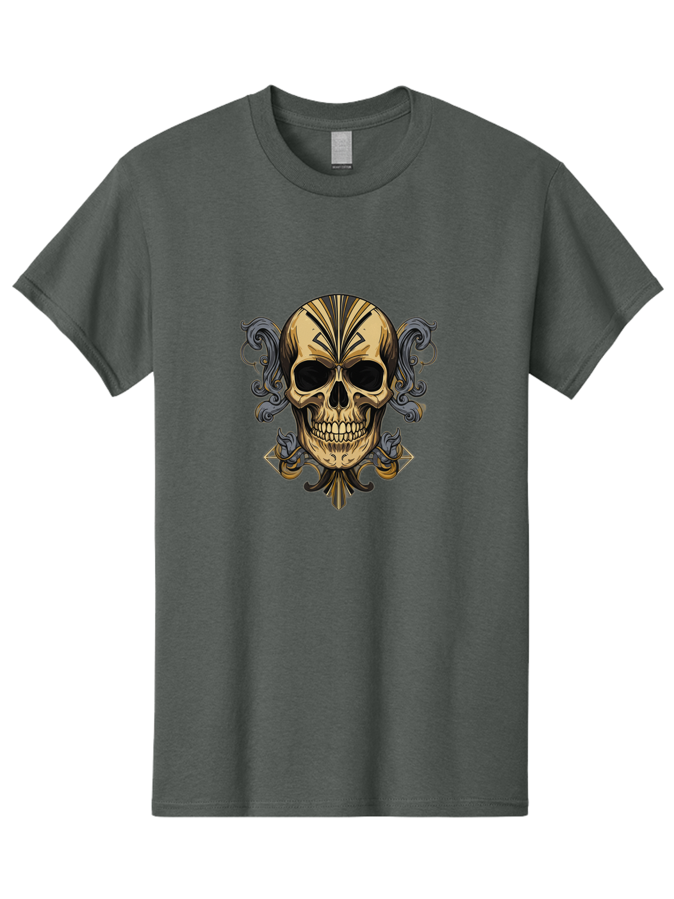 Tattoo-Skull Men'S Graphic Tee, 100% Cotton, Comfortable Casual Summer Wear, Machine Washable, Tribal Skull Art, Gold Skull, Black Tribal Patterns, Ornate Designs, Gothic Elements, Edgy Aesthetic, Skull Illustration, Day Of The Dead, Bad814 7
