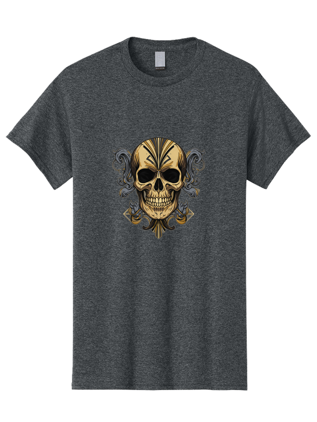Tattoo-Skull Men'S Graphic Tee, 100% Cotton, Comfortable Casual Summer Wear, Machine Washable, Tribal Skull Art, Gold Skull, Black Tribal Patterns, Ornate Designs, Gothic Elements, Edgy Aesthetic, Skull Illustration, Day Of The Dead, Bad814 4