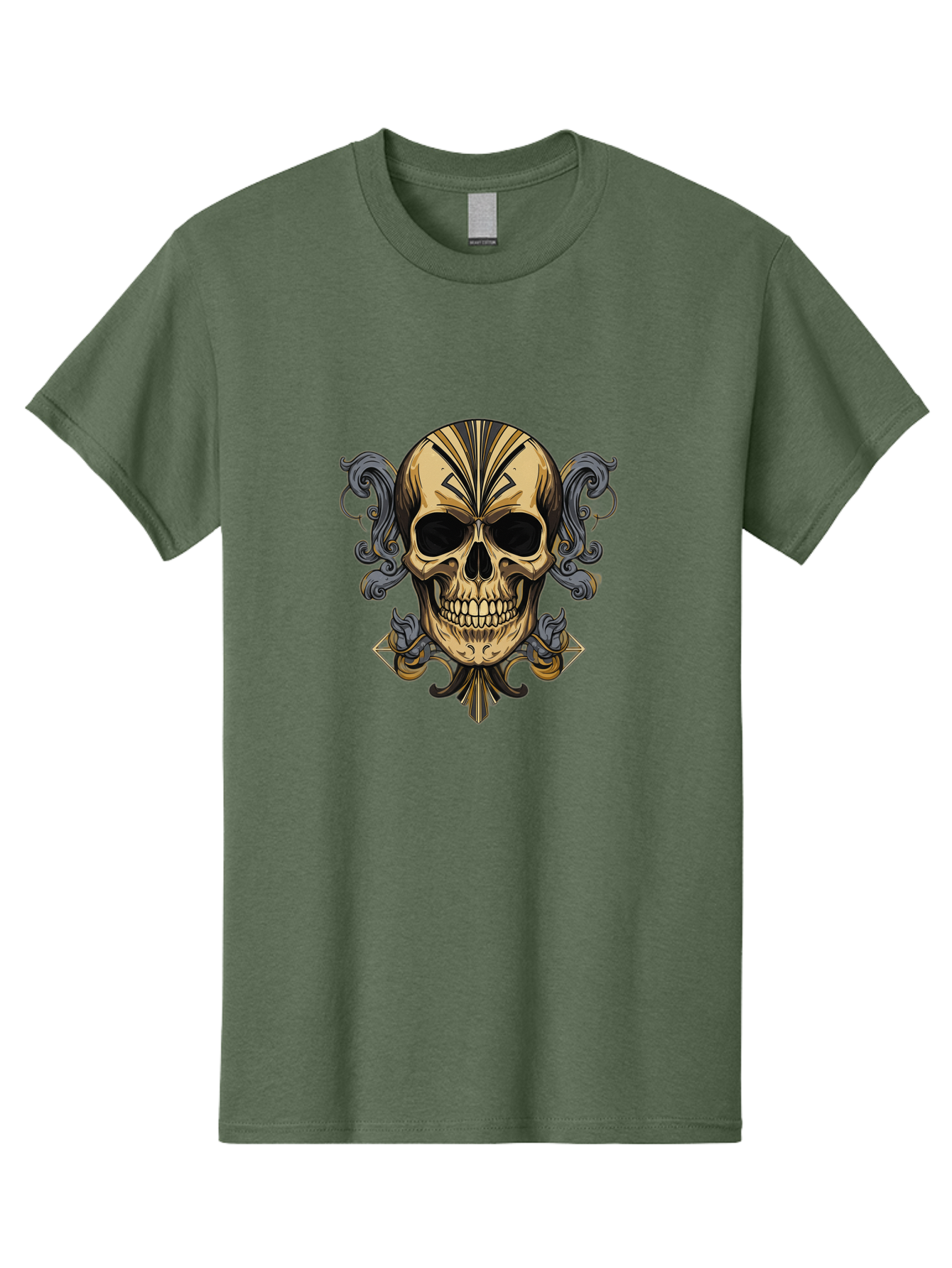Tattoo-Skull Men'S Graphic Tee, 100% Cotton, Comfortable Casual Summer Wear, Machine Washable, Tribal Skull Art, Gold Skull, Black Tribal Patterns, Ornate Designs, Gothic Elements, Edgy Aesthetic, Skull Illustration, Day Of The Dead, Bad814 15