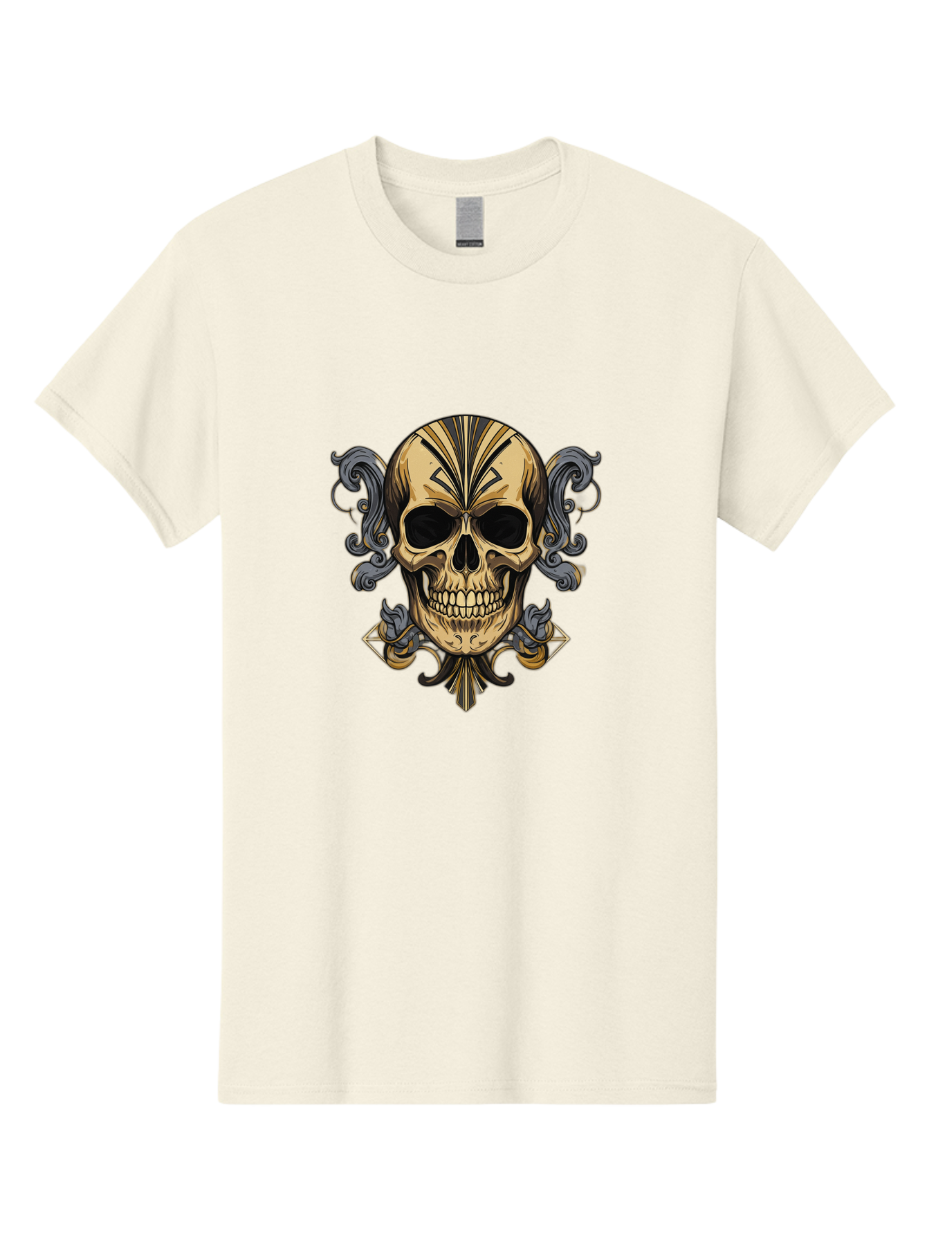 Tattoo-Skull Men'S Graphic Tee, 100% Cotton, Comfortable Casual Summer Wear, Machine Washable, Tribal Skull Art, Gold Skull, Black Tribal Patterns, Ornate Designs, Gothic Elements, Edgy Aesthetic, Skull Illustration, Day Of The Dead, Bad814 2