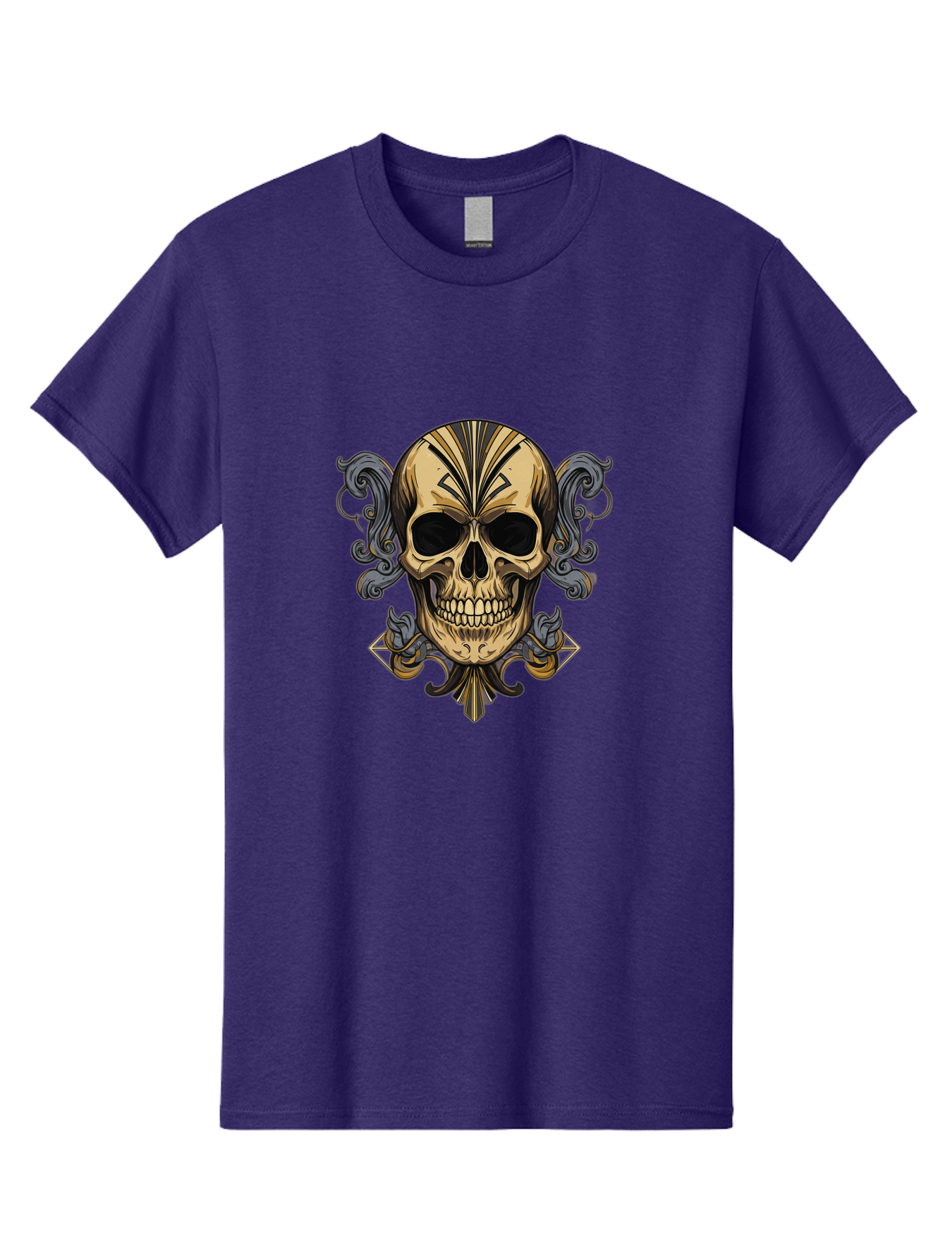 Tattoo-Skull Men'S Graphic Tee, 100% Cotton, Comfortable Casual Summer Wear, Machine Washable, Tribal Skull Art, Gold Skull, Black Tribal Patterns, Ornate Designs, Gothic Elements, Edgy Aesthetic, Skull Illustration, Day Of The Dead, Bad814 11