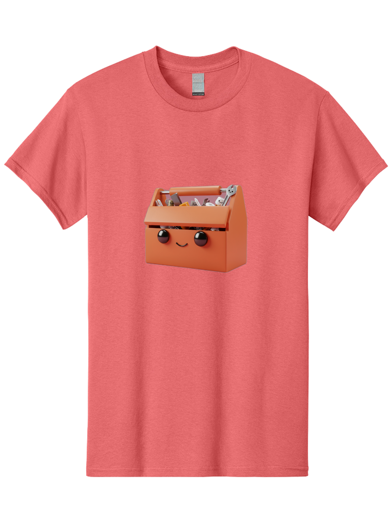 Toolbox-1 Men'S Graphic Tee, 100% Cotton, Comfortable Casual Summer Wear, Machine Washable, Orange Toolbox, Cartoonish Face, Smiling Eyes, Black Pupils, 3D Rendering, Creative Design, Funny, Quirky, Toolbox, Metal Wrenches, Various Tools Bad847 5