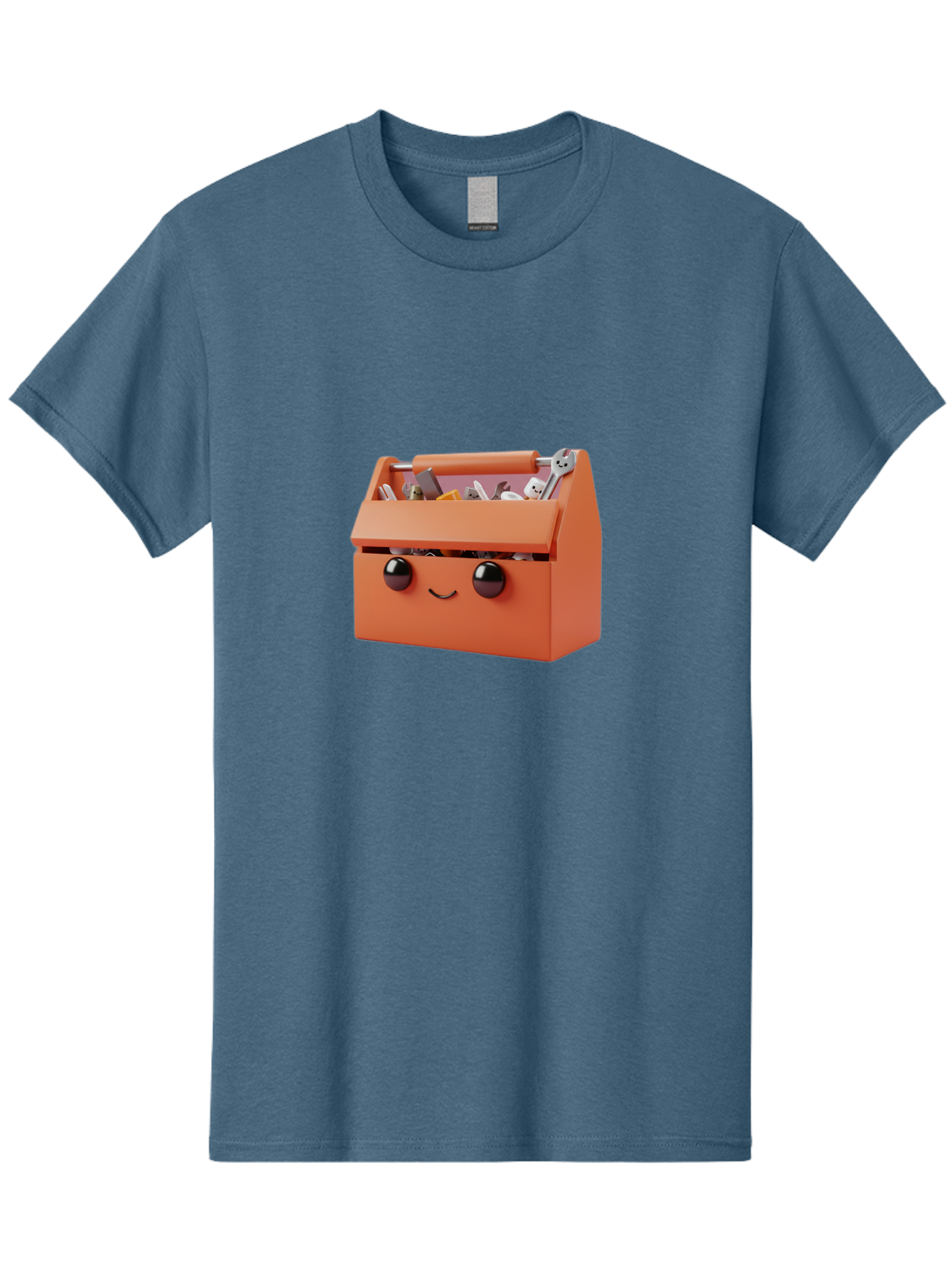 Toolbox-1 Men'S Graphic Tee, 100% Cotton, Comfortable Casual Summer Wear, Machine Washable, Orange Toolbox, Cartoonish Face, Smiling Eyes, Black Pupils, 3D Rendering, Creative Design, Funny, Quirky, Toolbox, Metal Wrenches, Various Tools Bad847 15