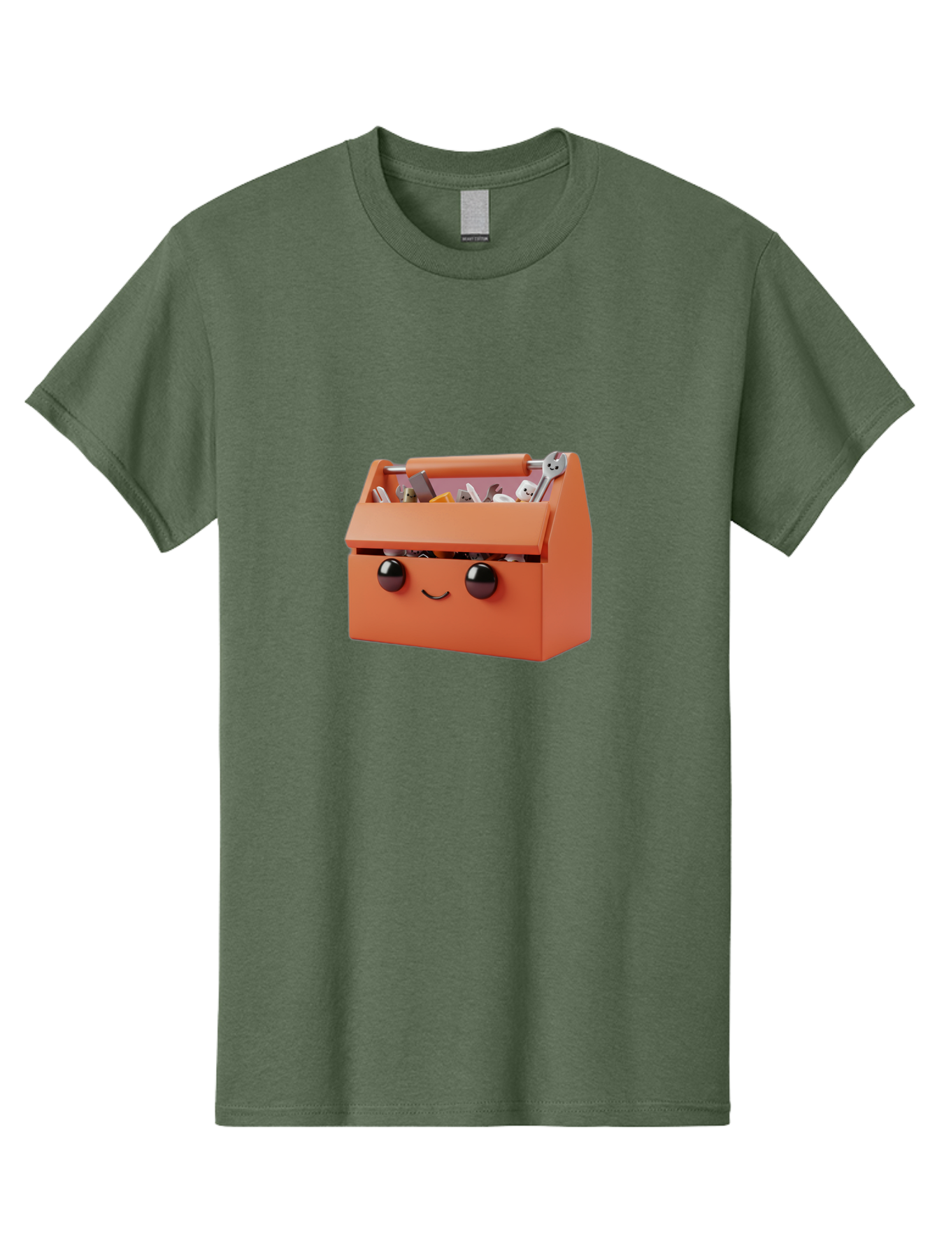 Toolbox-1 Men'S Graphic Tee, 100% Cotton, Comfortable Casual Summer Wear, Machine Washable, Orange Toolbox, Cartoonish Face, Smiling Eyes, Black Pupils, 3D Rendering, Creative Design, Funny, Quirky, Toolbox, Metal Wrenches, Various Tools Bad847 13