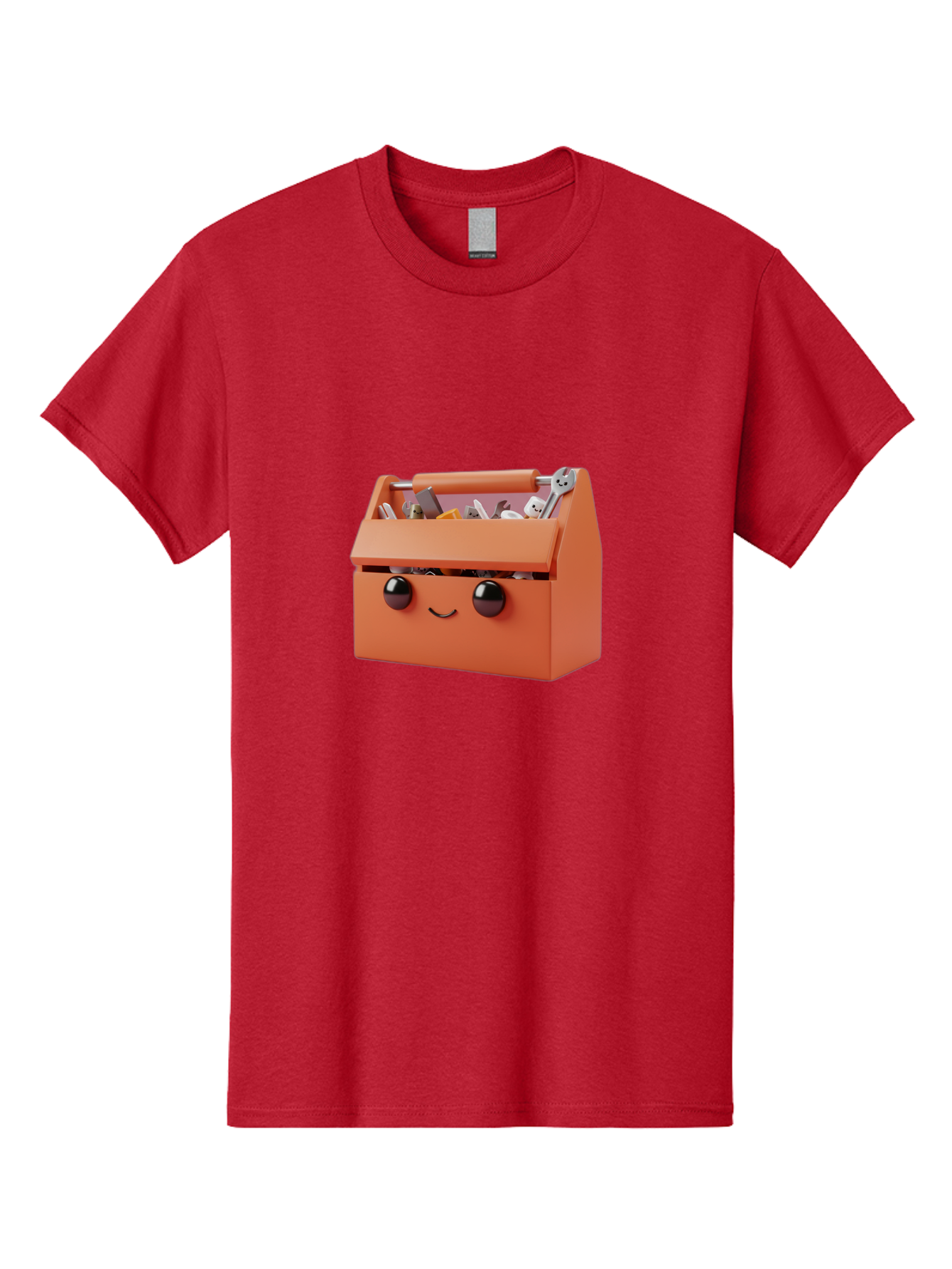 Toolbox-1 Men'S Graphic Tee, 100% Cotton, Comfortable Casual Summer Wear, Machine Washable, Orange Toolbox, Cartoonish Face, Smiling Eyes, Black Pupils, 3D Rendering, Creative Design, Funny, Quirky, Toolbox, Metal Wrenches, Various Tools Bad847 1