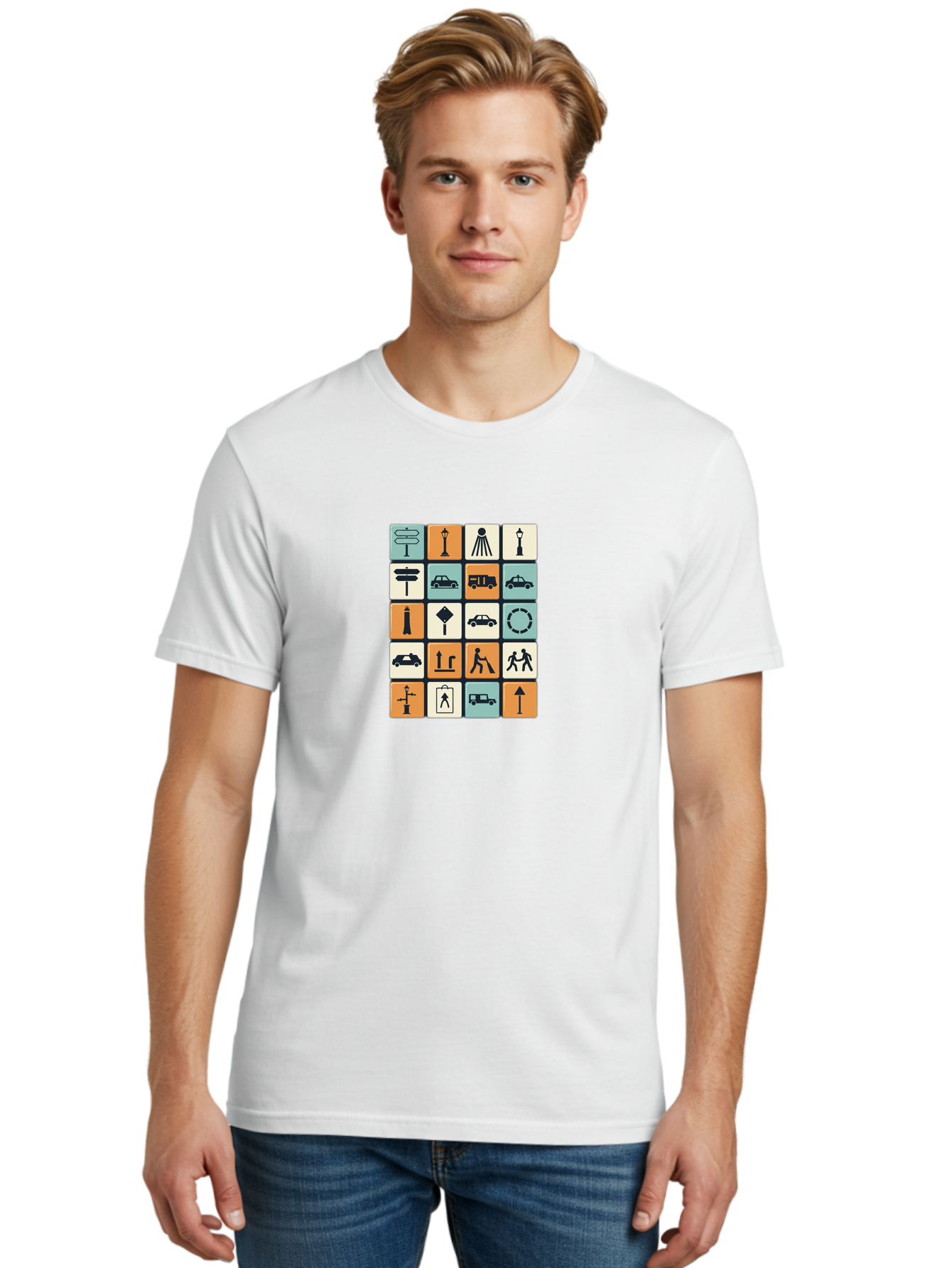 Traffic-Signs Men'S Graphic Tee, 100% Cotton, Comfortable Casual Summer Wear, Machine Washable, Traffic Signs, Road Signs, Direction Signs, Traffic Icons, Street Signs, Navigation Symbols, Transportation Graphics, Urban Planning, Road Safety, Bad856 28