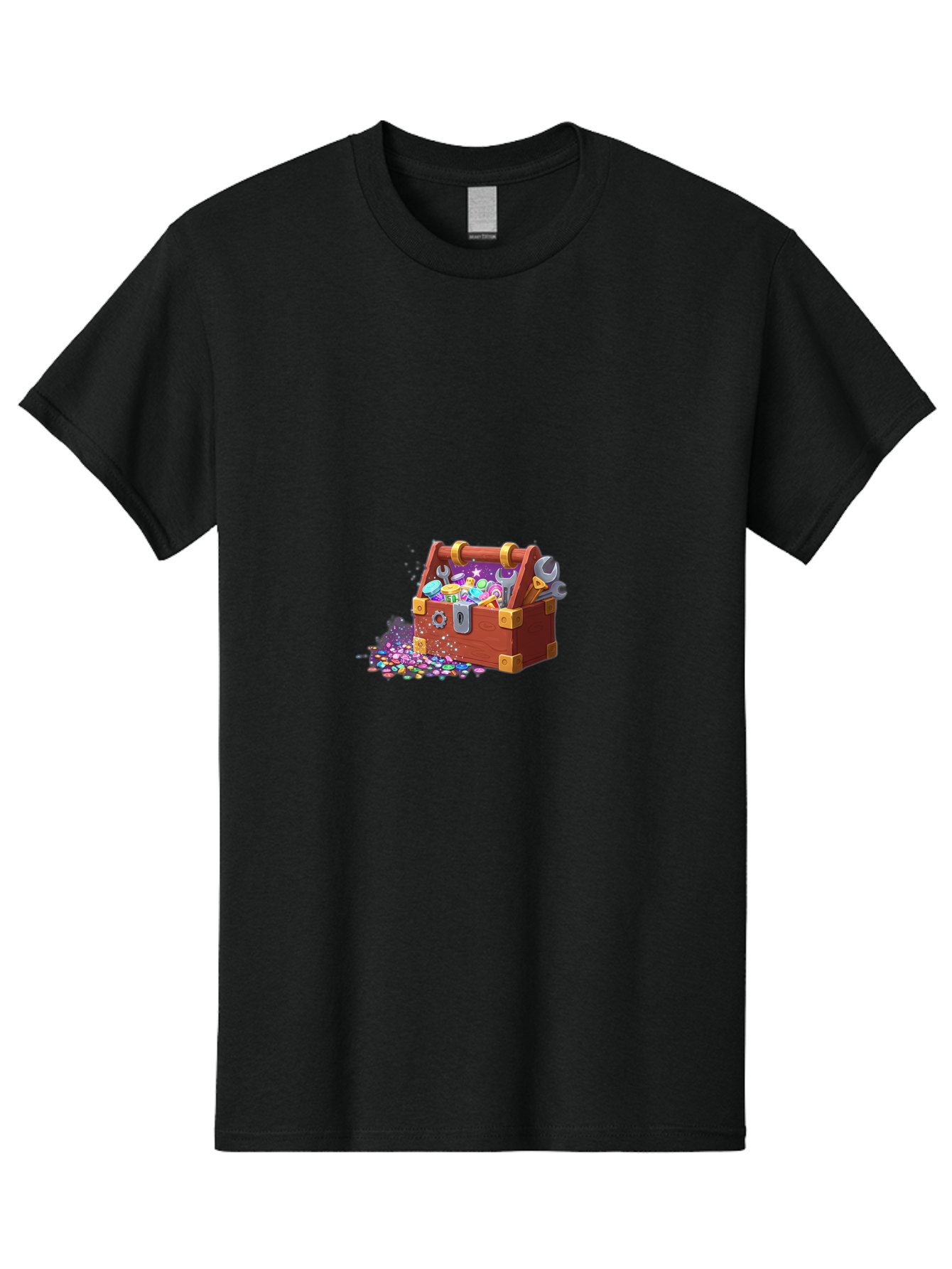 Treasure-Box Men'S Graphic Tee, 100% Cotton, Comfortable Casual Summer Wear, Machine Washable, Wood Treasure Chest, Colorful Jewels, Gemstones, Treasure, Loot, Gaming Treasure, Gaming Rewards, Loot Box, Puzzle Pieces, Shiny Objects, Bad858 5