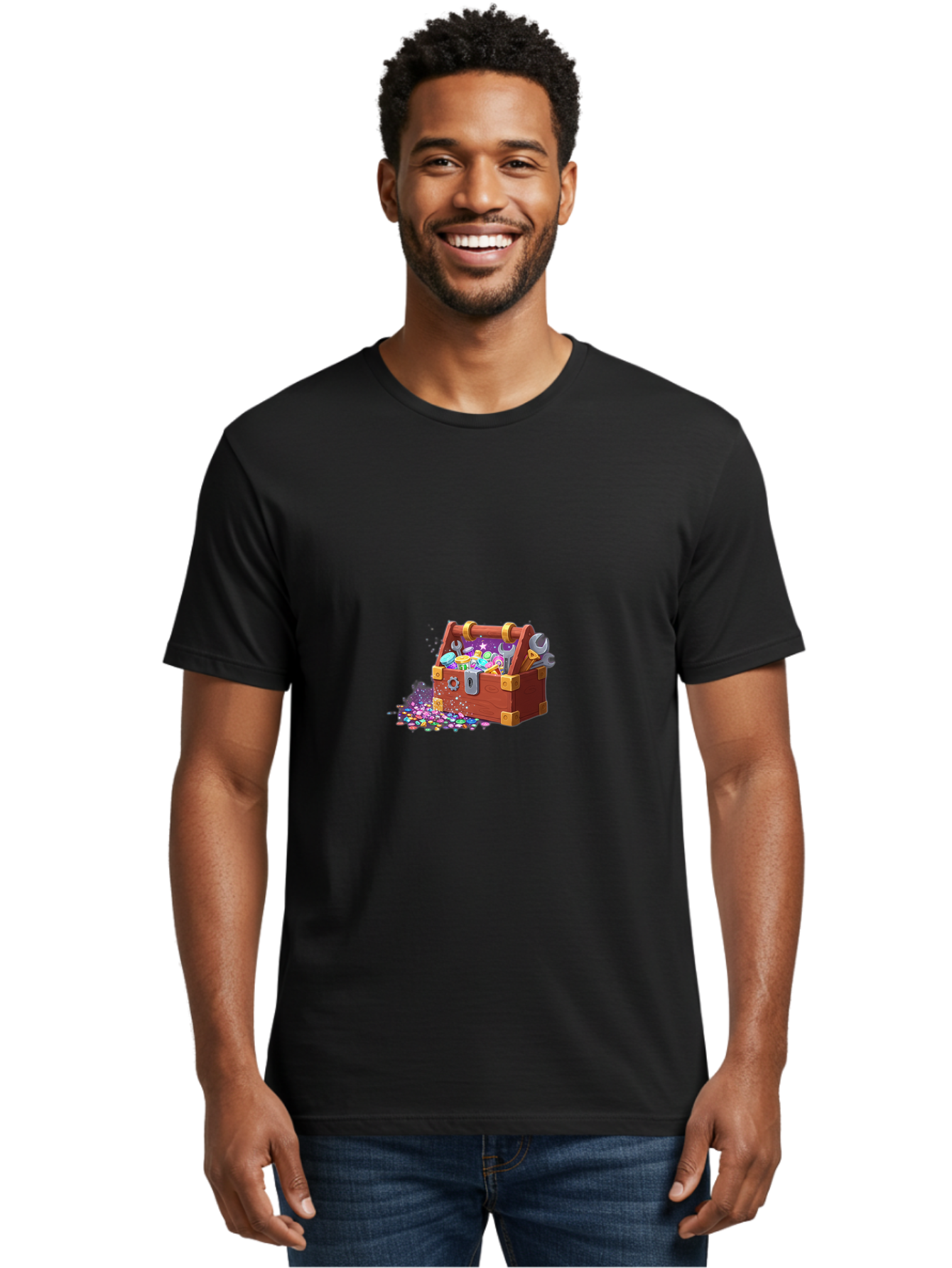 Treasure-Box Men'S Graphic Tee, 100% Cotton, Comfortable Casual Summer Wear, Machine Washable, Wood Treasure Chest, Colorful Jewels, Gemstones, Treasure, Loot, Gaming Treasure, Gaming Rewards, Loot Box, Puzzle Pieces, Shiny Objects, Bad858 20