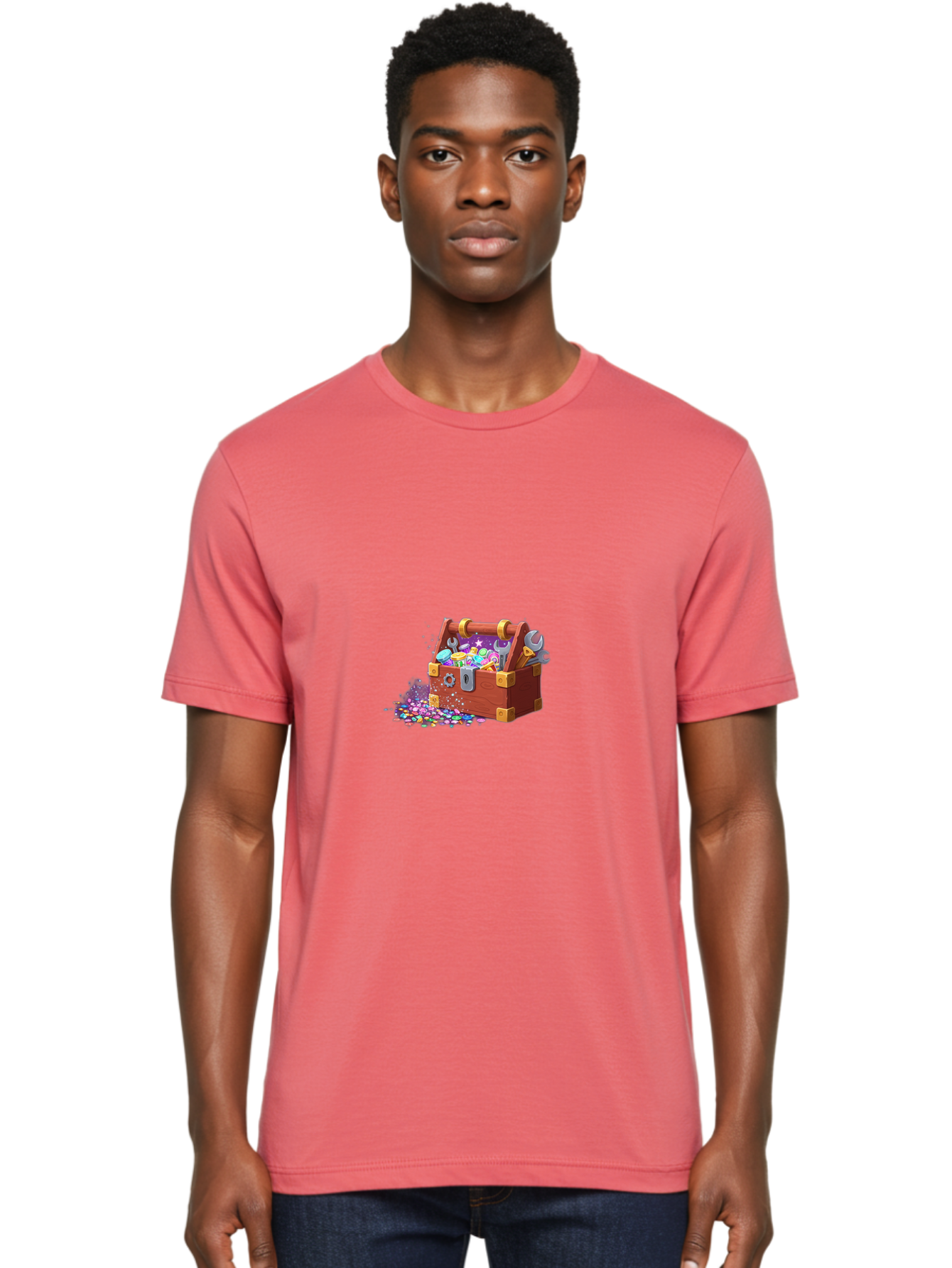 Treasure-Box Men'S Graphic Tee, 100% Cotton, Comfortable Casual Summer Wear, Machine Washable, Wood Treasure Chest, Colorful Jewels, Gemstones, Treasure, Loot, Gaming Treasure, Gaming Rewards, Loot Box, Puzzle Pieces, Shiny Objects, Bad858 26