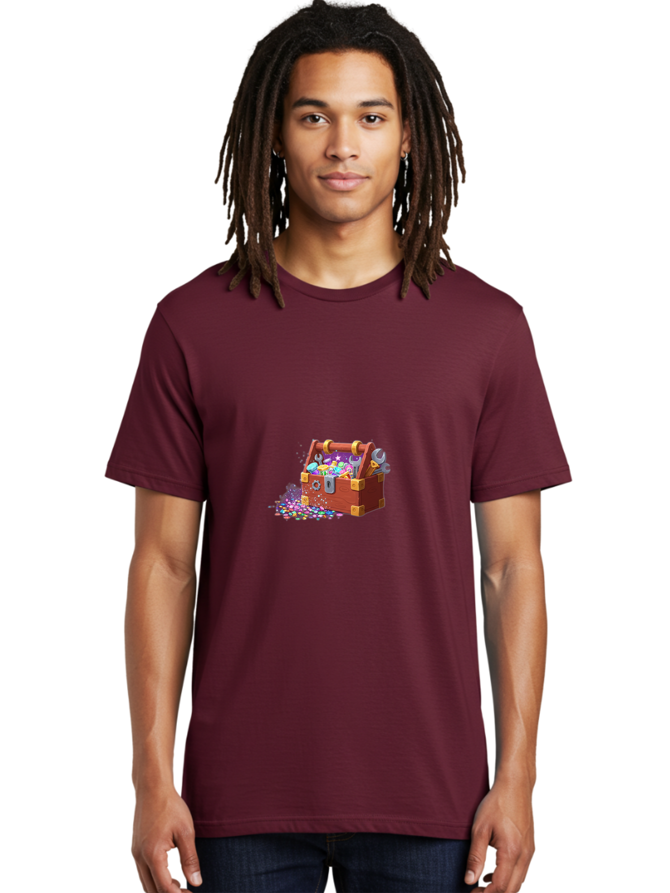 Treasure-Box Men'S Graphic Tee, 100% Cotton, Comfortable Casual Summer Wear, Machine Washable, Wood Treasure Chest, Colorful Jewels, Gemstones, Treasure, Loot, Gaming Treasure, Gaming Rewards, Loot Box, Puzzle Pieces, Shiny Objects, Bad858 18