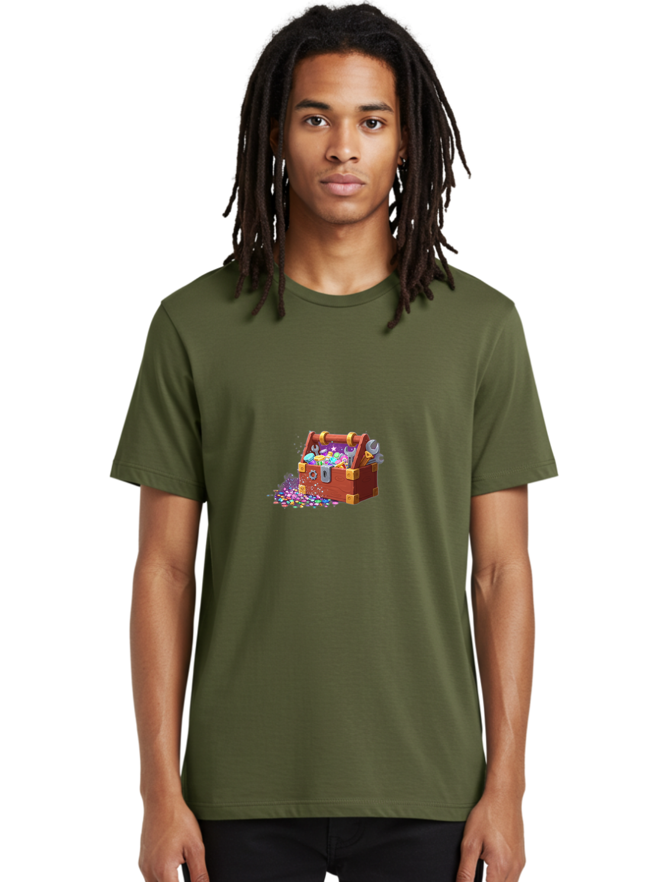 Treasure-Box Men'S Graphic Tee, 100% Cotton, Comfortable Casual Summer Wear, Machine Washable, Wood Treasure Chest, Colorful Jewels, Gemstones, Treasure, Loot, Gaming Treasure, Gaming Rewards, Loot Box, Puzzle Pieces, Shiny Objects, Bad858 16