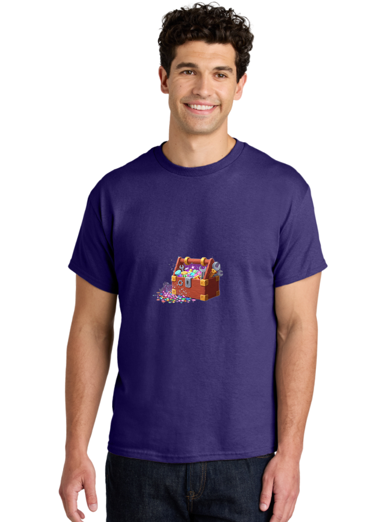 Treasure-Box Men'S Graphic Tee, 100% Cotton, Comfortable Casual Summer Wear, Machine Washable, Wood Treasure Chest, Colorful Jewels, Gemstones, Treasure, Loot, Gaming Treasure, Gaming Rewards, Loot Box, Puzzle Pieces, Shiny Objects, Bad858 28