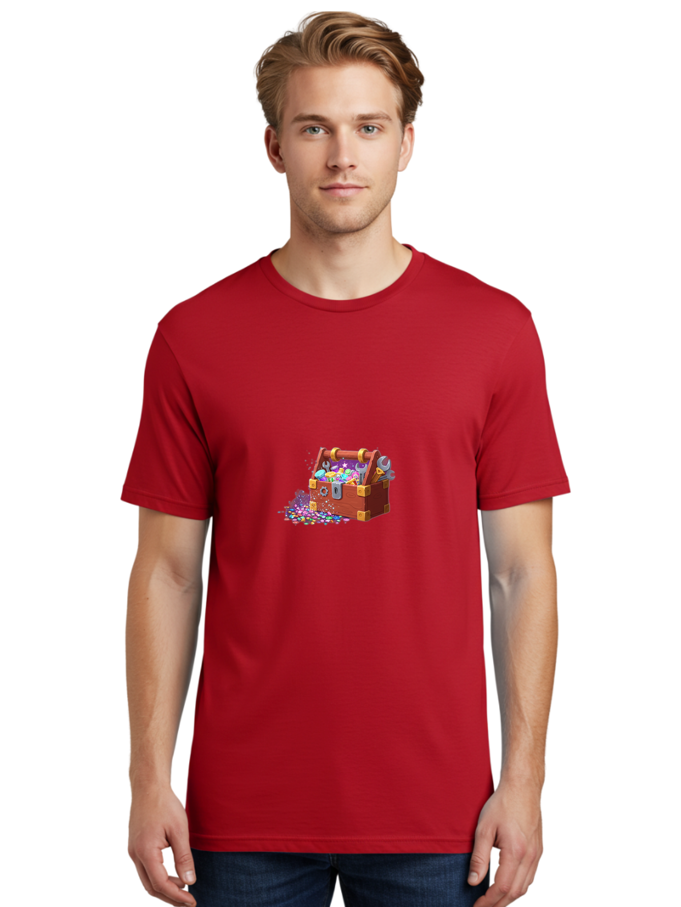 Treasure-Box Men'S Graphic Tee, 100% Cotton, Comfortable Casual Summer Wear, Machine Washable, Wood Treasure Chest, Colorful Jewels, Gemstones, Treasure, Loot, Gaming Treasure, Gaming Rewards, Loot Box, Puzzle Pieces, Shiny Objects, Bad858 29