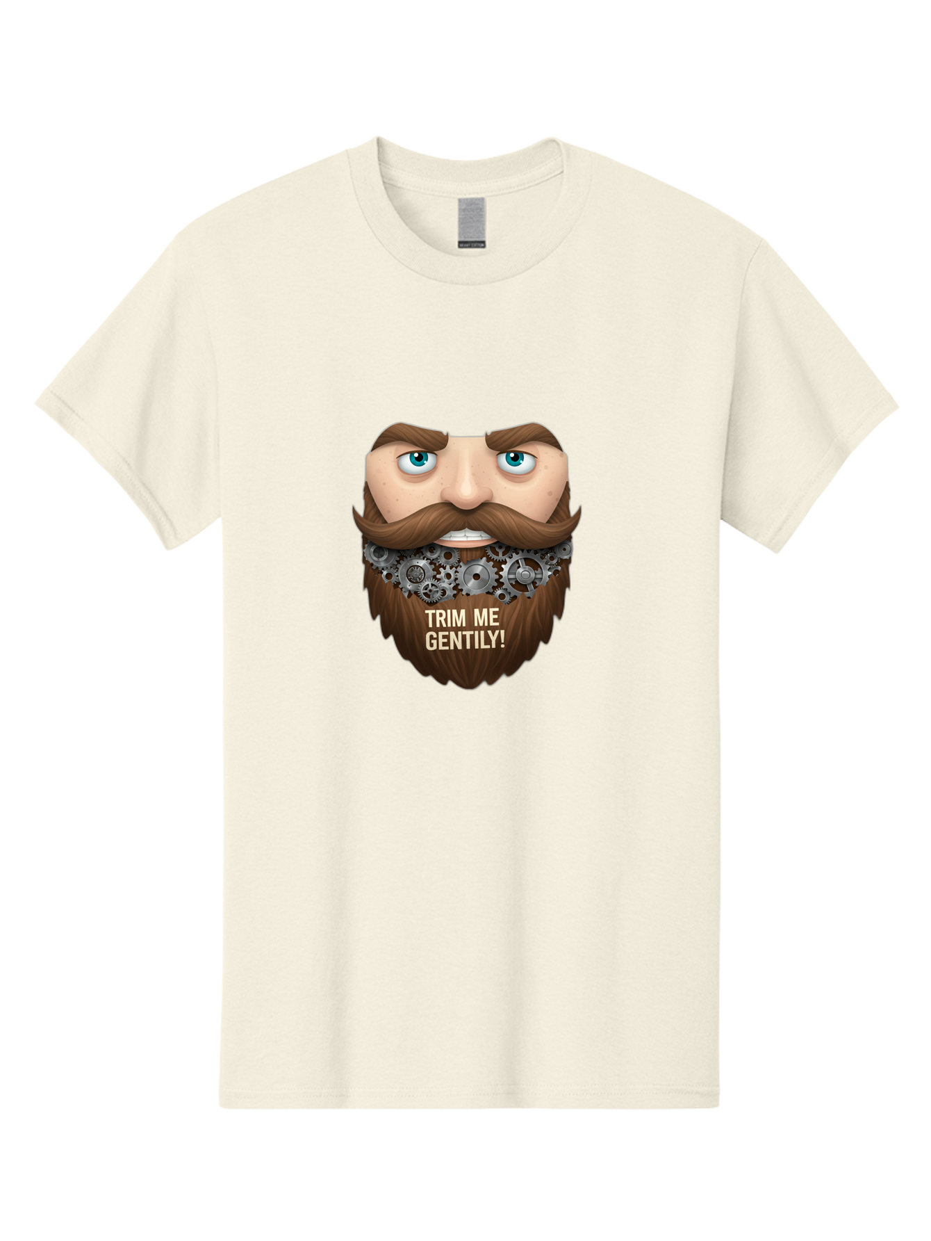 Trim-Me-Gentily Men'S Graphic Tee, 100% Cotton, Comfortable Casual Summer Wear, Machine Washable, Steampunk-Inspired Beard, Mechanical Gears, Vintage Grooming, Quirky Humor, Unique Facial Hair, Whimsical Design, Trim Me Gently, Bad861 7