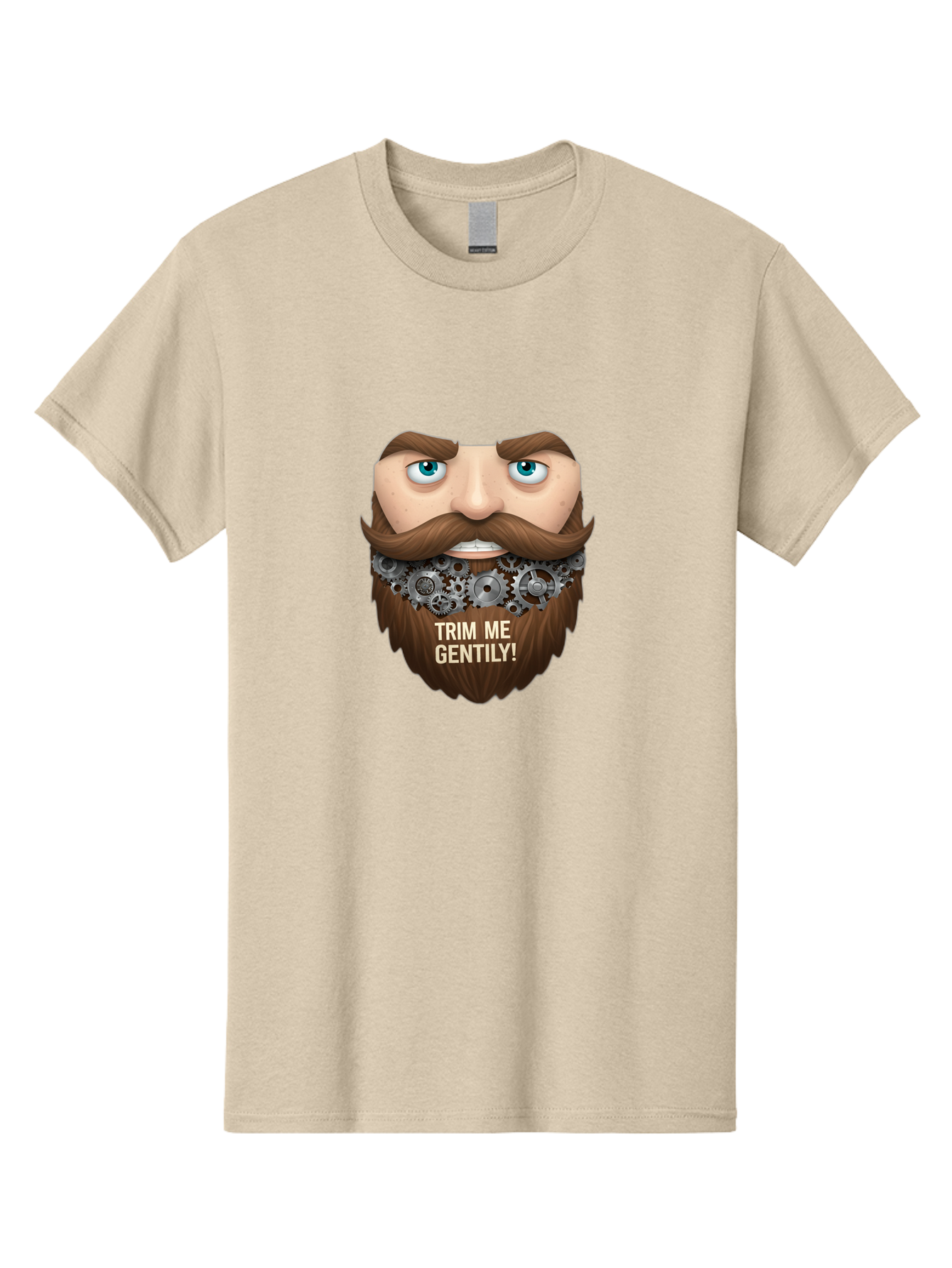 Trim-Me-Gentily Men'S Graphic Tee, 100% Cotton, Comfortable Casual Summer Wear, Machine Washable, Steampunk-Inspired Beard, Mechanical Gears, Vintage Grooming, Quirky Humor, Unique Facial Hair, Whimsical Design, Trim Me Gently, Bad861 15