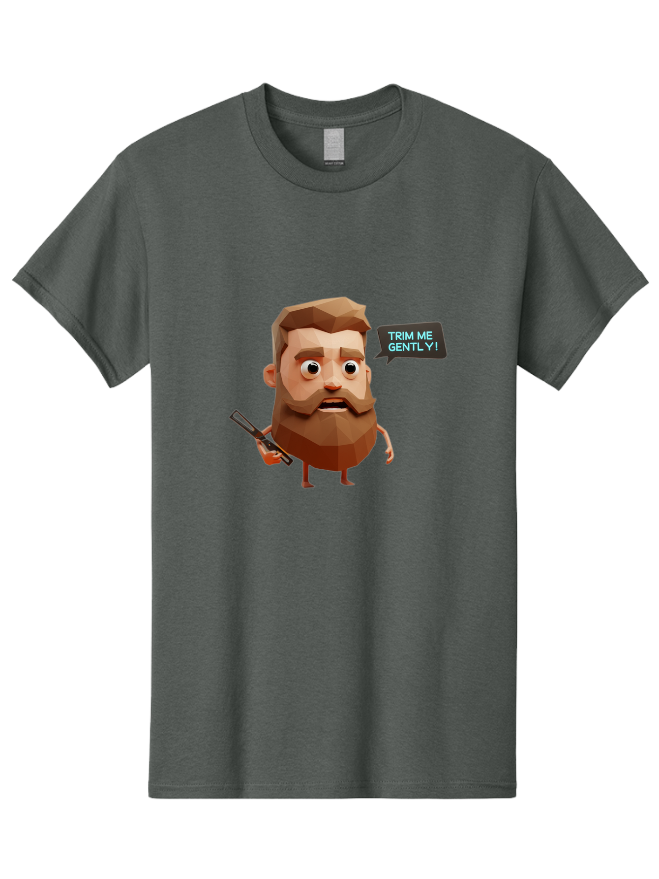 Trim-Me-Gently-1 Men'S Graphic Tee, 100% Cotton, Comfortable Casual Summer Wear, Machine Washable, Cartoon Man, Low Poly Character, 3D Illustration, Barber Theme, Grooming, Male Beauty, Beard Care, Scissors, Funny Expression Bad862 13