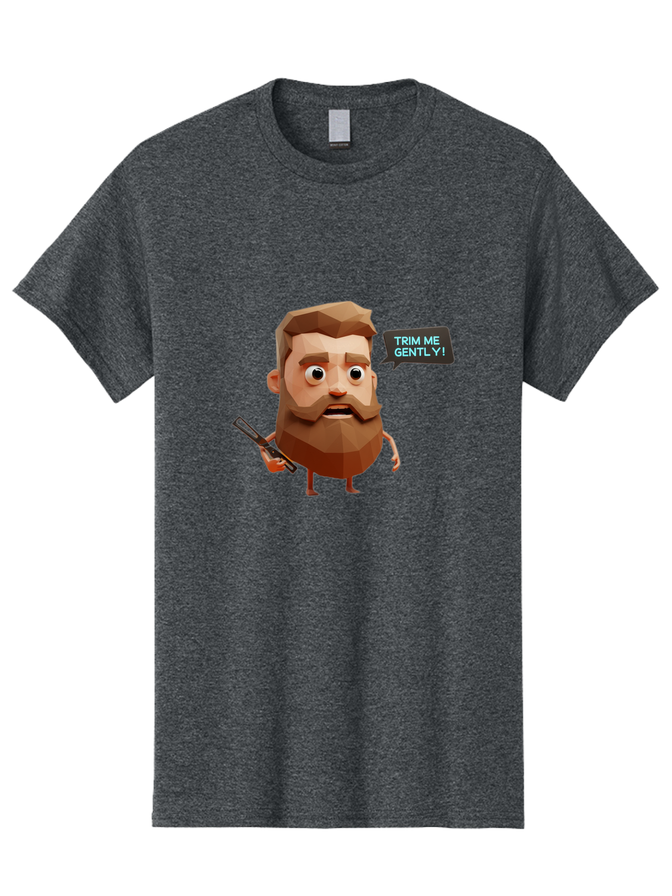 Trim-Me-Gently-1 Men'S Graphic Tee, 100% Cotton, Comfortable Casual Summer Wear, Machine Washable, Cartoon Man, Low Poly Character, 3D Illustration, Barber Theme, Grooming, Male Beauty, Beard Care, Scissors, Funny Expression Bad862 1