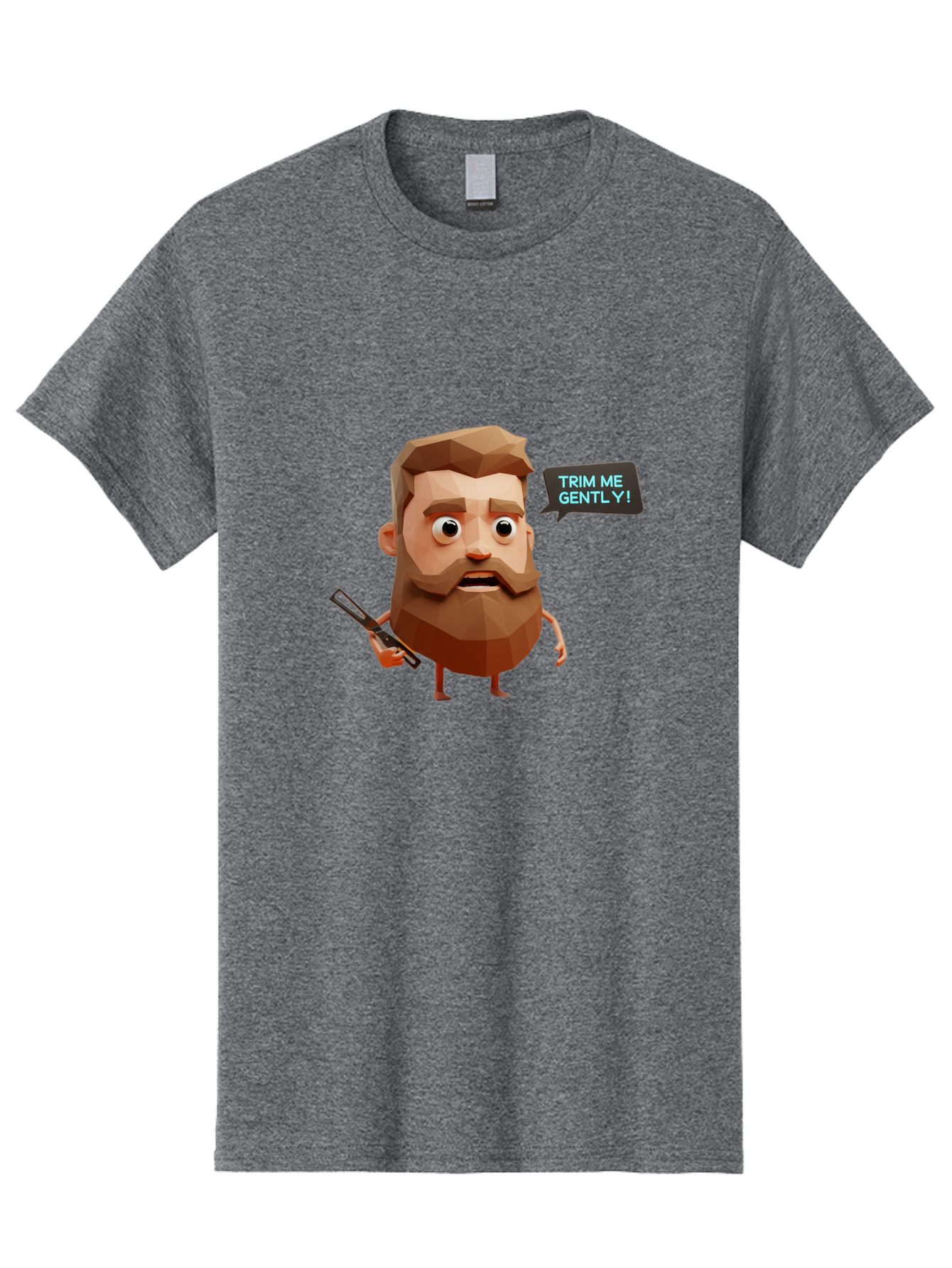 Trim-Me-Gently-1 Men'S Graphic Tee, 100% Cotton, Comfortable Casual Summer Wear, Machine Washable, Cartoon Man, Low Poly Character, 3D Illustration, Barber Theme, Grooming, Male Beauty, Beard Care, Scissors, Funny Expression Bad862 5