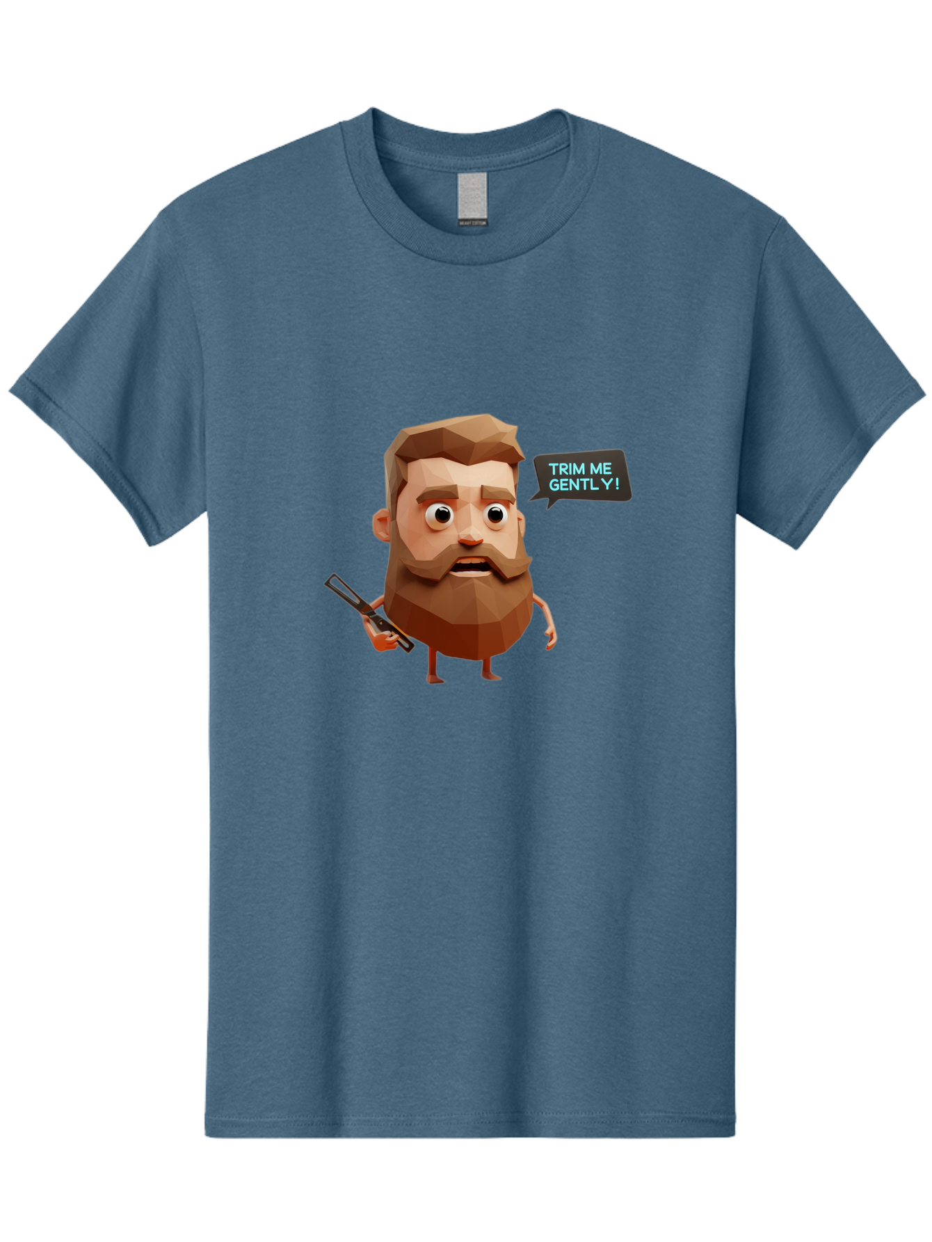Trim-Me-Gently-1 Men'S Graphic Tee, 100% Cotton, Comfortable Casual Summer Wear, Machine Washable, Cartoon Man, Low Poly Character, 3D Illustration, Barber Theme, Grooming, Male Beauty, Beard Care, Scissors, Funny Expression Bad862 9