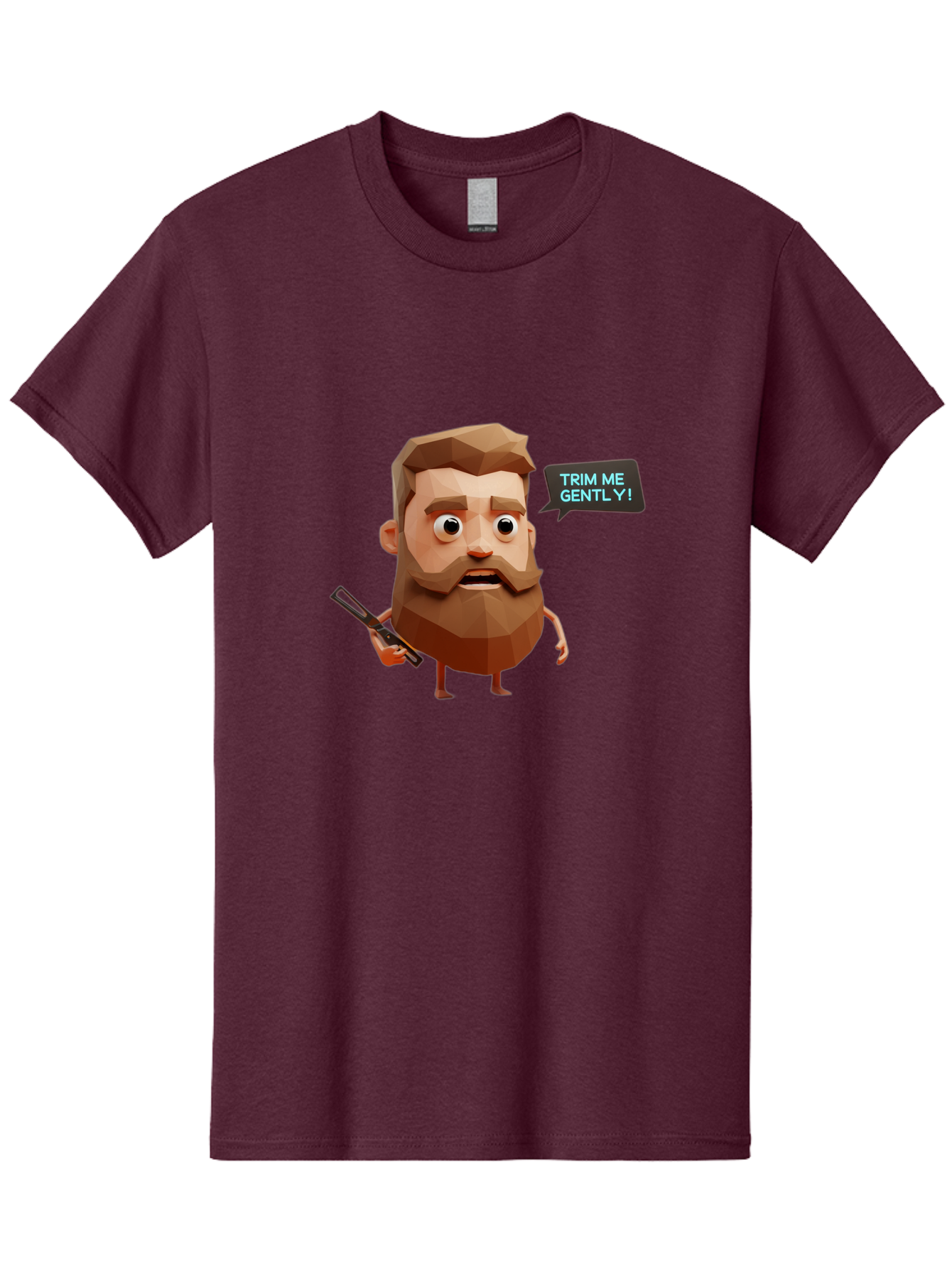 Trim-Me-Gently-1 Men'S Graphic Tee, 100% Cotton, Comfortable Casual Summer Wear, Machine Washable, Cartoon Man, Low Poly Character, 3D Illustration, Barber Theme, Grooming, Male Beauty, Beard Care, Scissors, Funny Expression Bad862 15