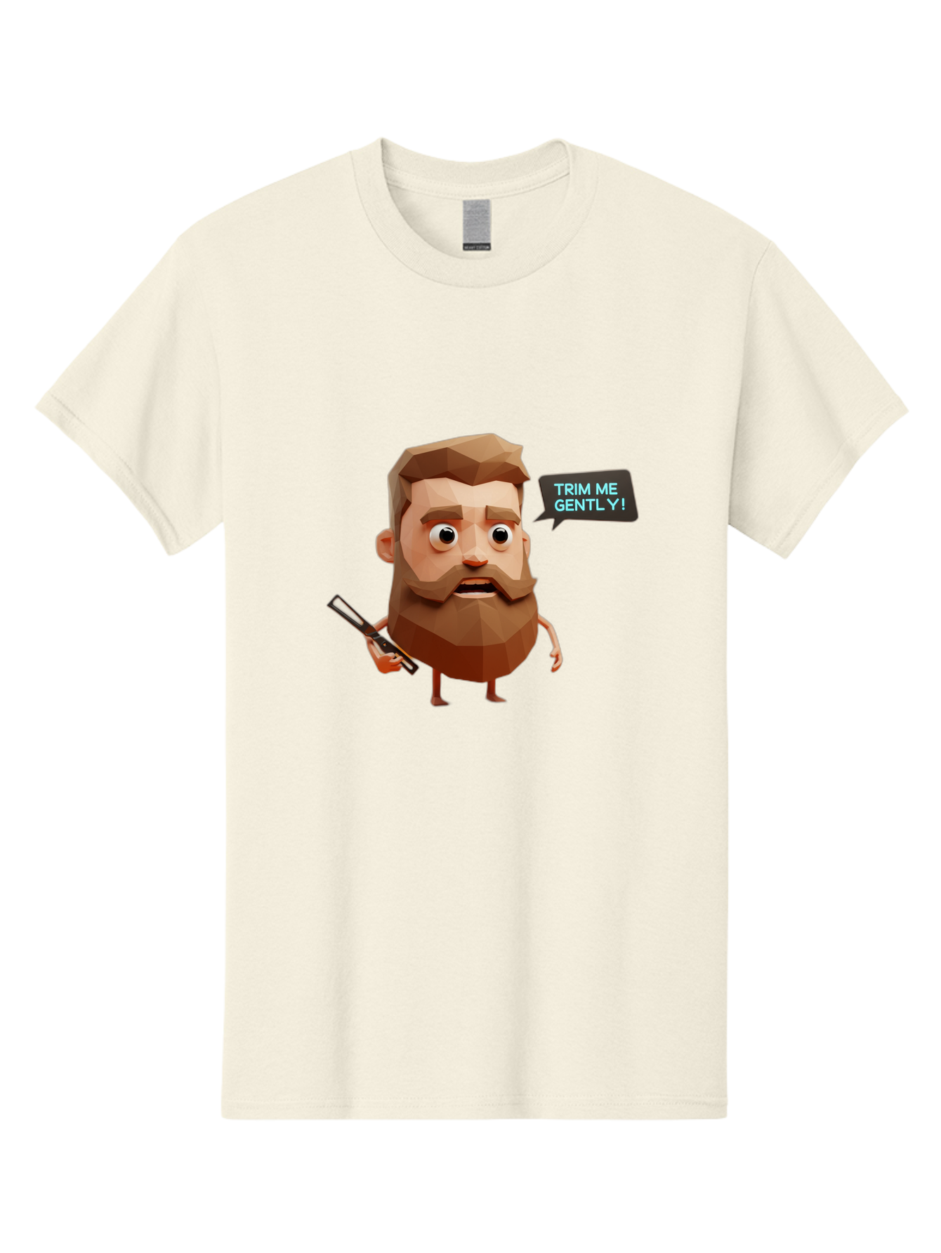 Trim-Me-Gently-1 Men'S Graphic Tee, 100% Cotton, Comfortable Casual Summer Wear, Machine Washable, Cartoon Man, Low Poly Character, 3D Illustration, Barber Theme, Grooming, Male Beauty, Beard Care, Scissors, Funny Expression Bad862 8