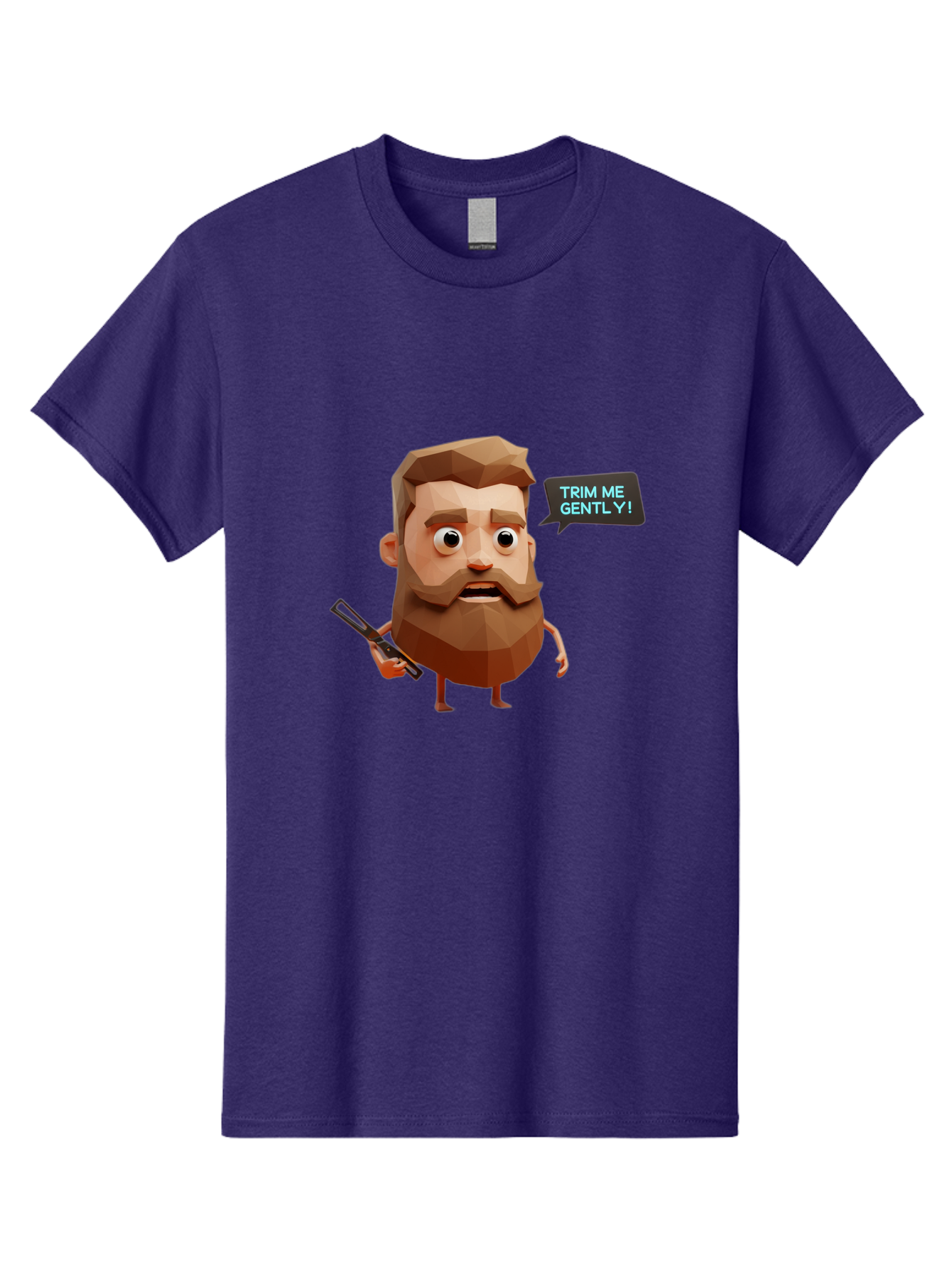 Trim-Me-Gently-1 Men'S Graphic Tee, 100% Cotton, Comfortable Casual Summer Wear, Machine Washable, Cartoon Man, Low Poly Character, 3D Illustration, Barber Theme, Grooming, Male Beauty, Beard Care, Scissors, Funny Expression Bad862 3