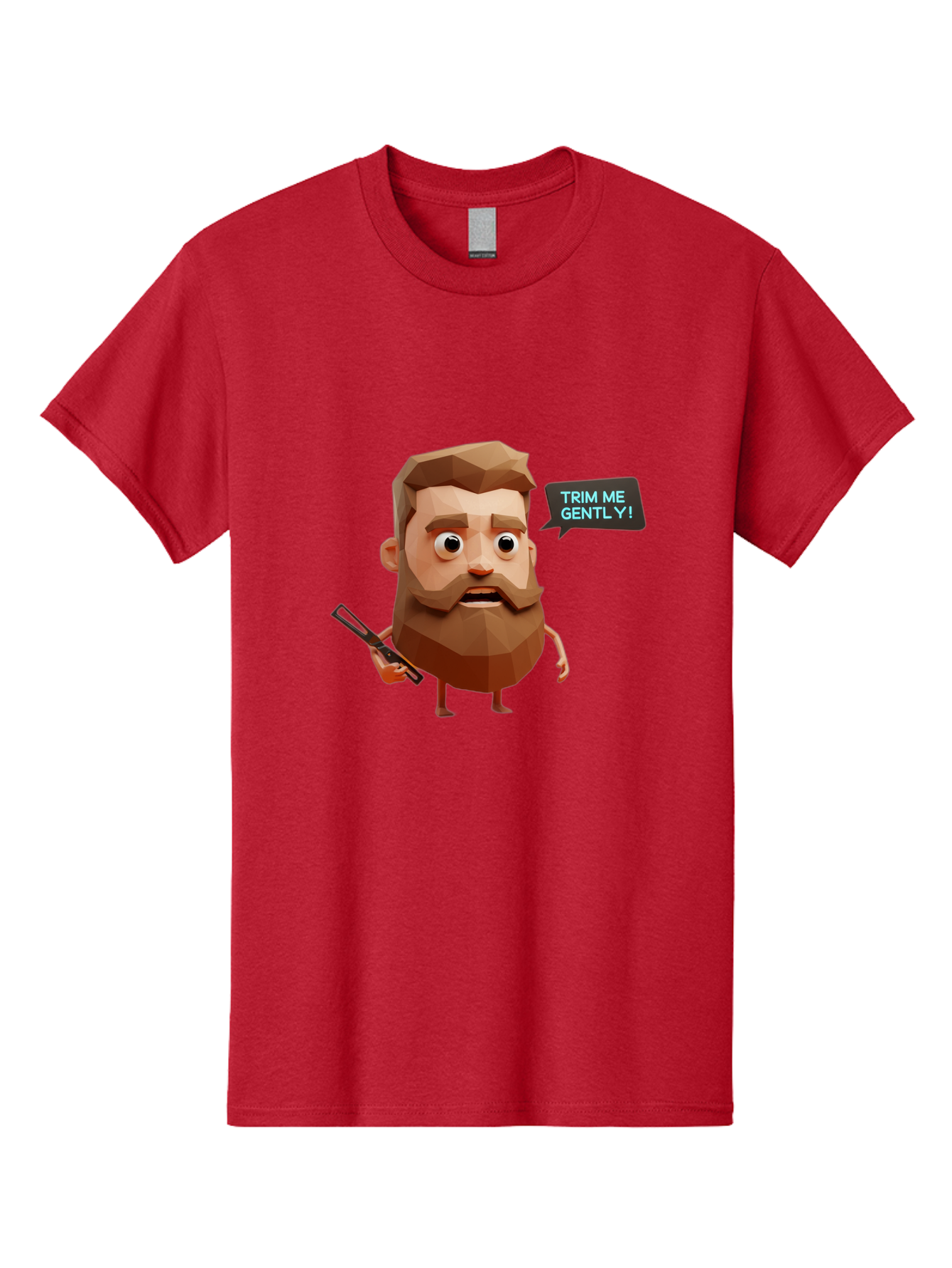 Trim-Me-Gently-1 Men'S Graphic Tee, 100% Cotton, Comfortable Casual Summer Wear, Machine Washable, Cartoon Man, Low Poly Character, 3D Illustration, Barber Theme, Grooming, Male Beauty, Beard Care, Scissors, Funny Expression Bad862 4