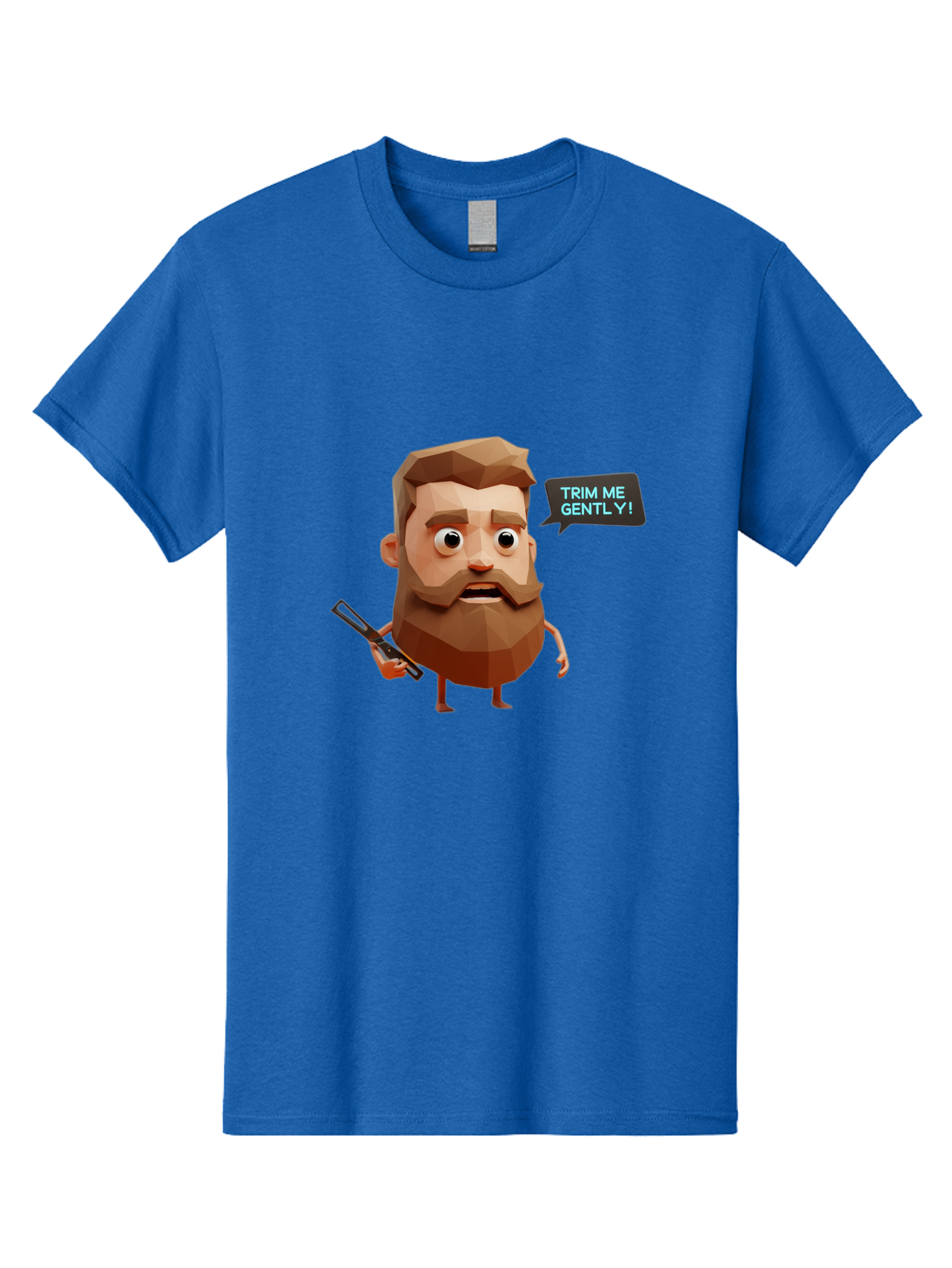Trim-Me-Gently-1 Men'S Graphic Tee, 100% Cotton, Comfortable Casual Summer Wear, Machine Washable, Cartoon Man, Low Poly Character, 3D Illustration, Barber Theme, Grooming, Male Beauty, Beard Care, Scissors, Funny Expression Bad862 12